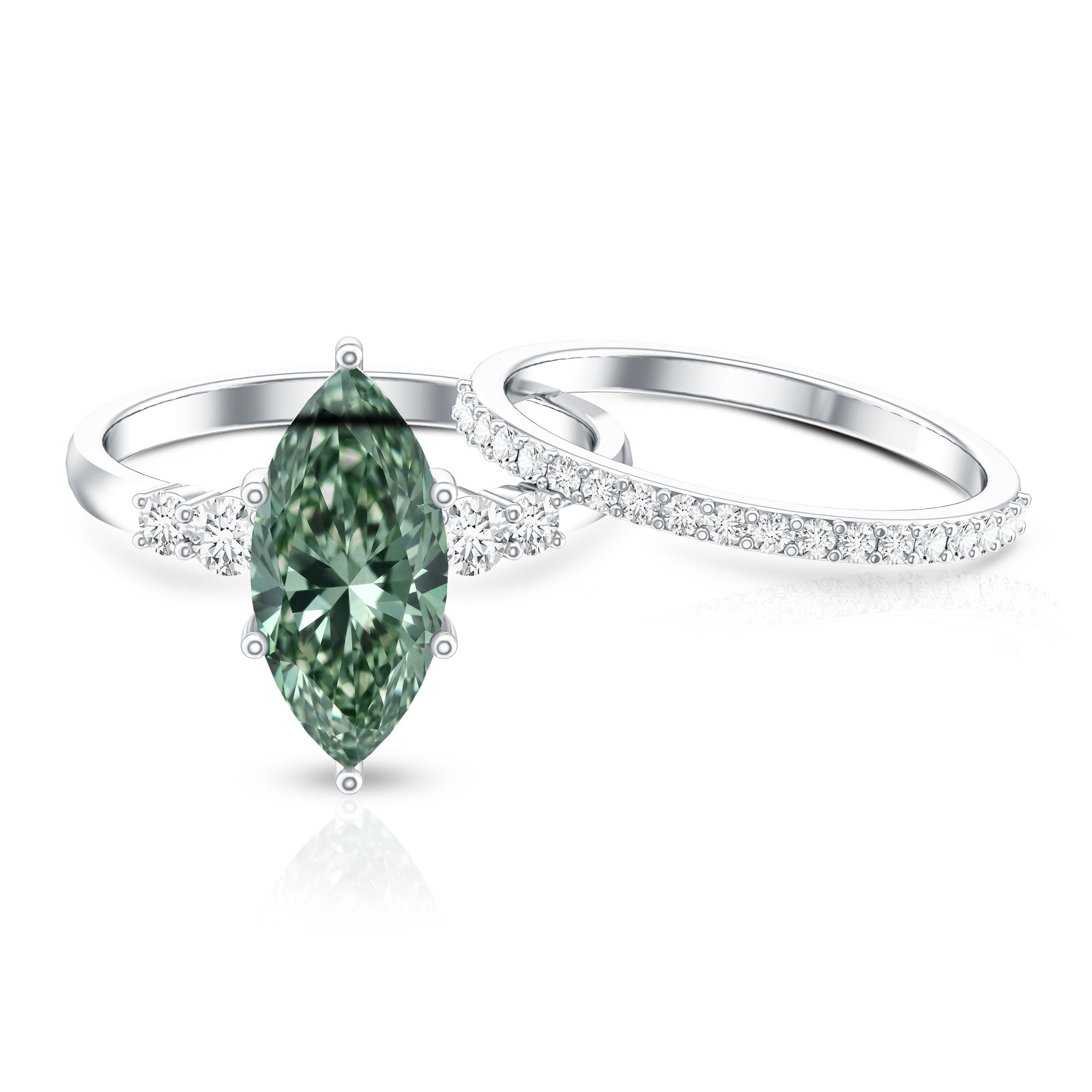 Rosec Jewels-3 Carat Lab Grown Green Diamond Marquise Wedding Ring Set with IGI Certificate