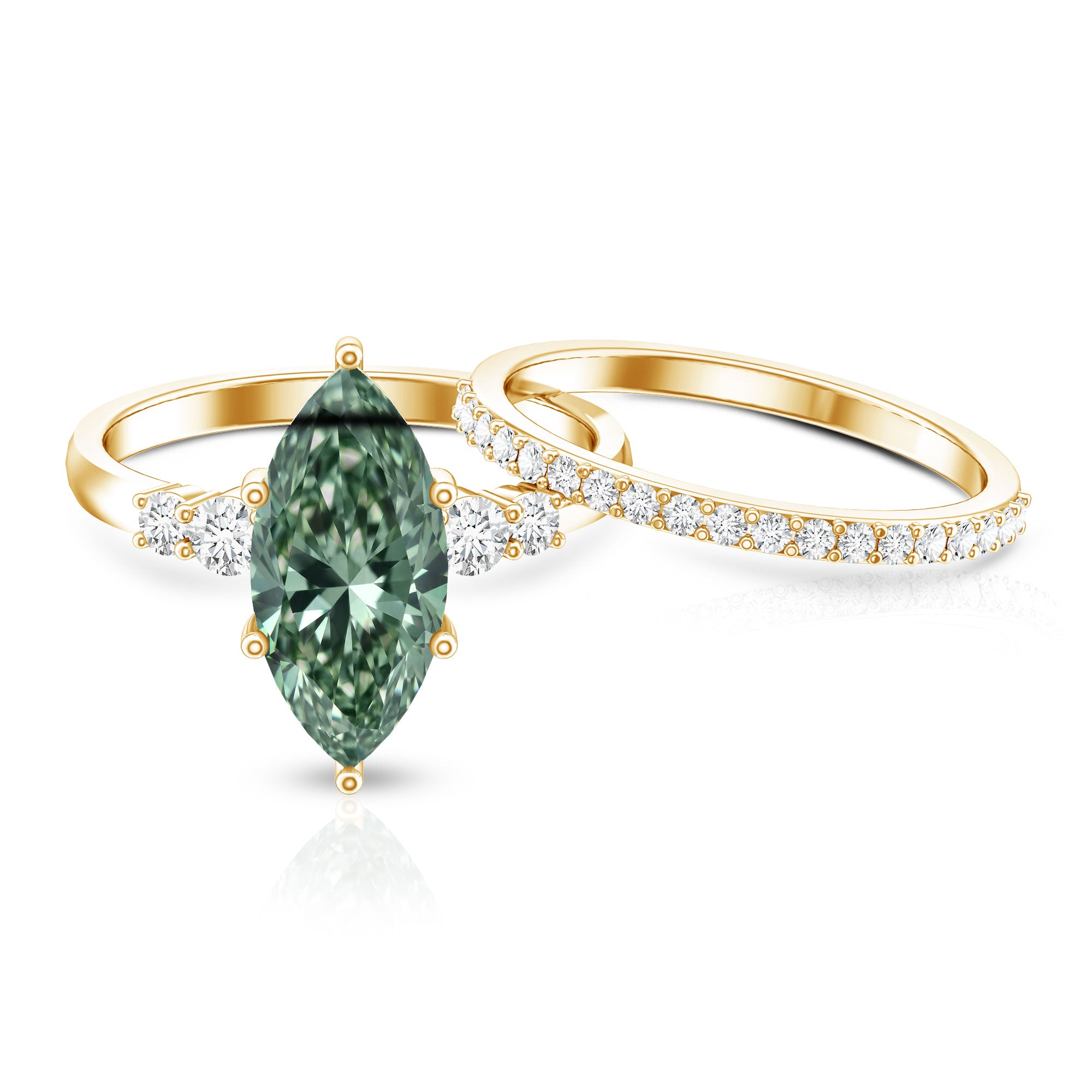 Rosec Jewels-3 Carat Lab Grown Green Diamond Marquise Wedding Ring Set with IGI Certificate