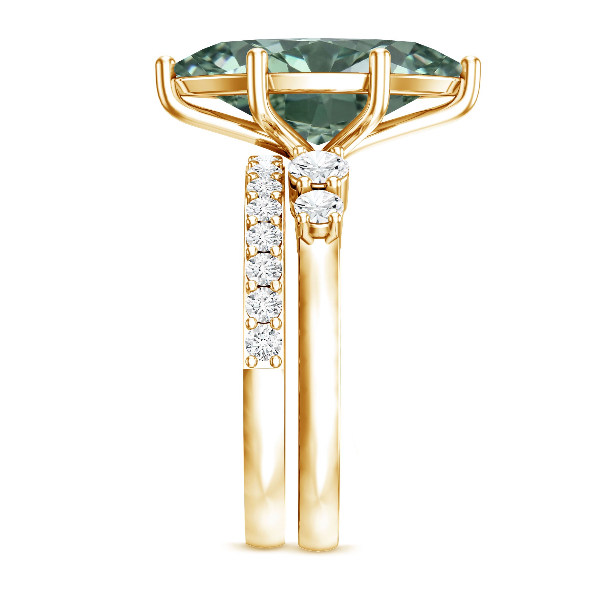 Rosec Jewels-Lab Grown 4 Carat Green Diamond Solitaire Wedding Ring Set with IGI Certified