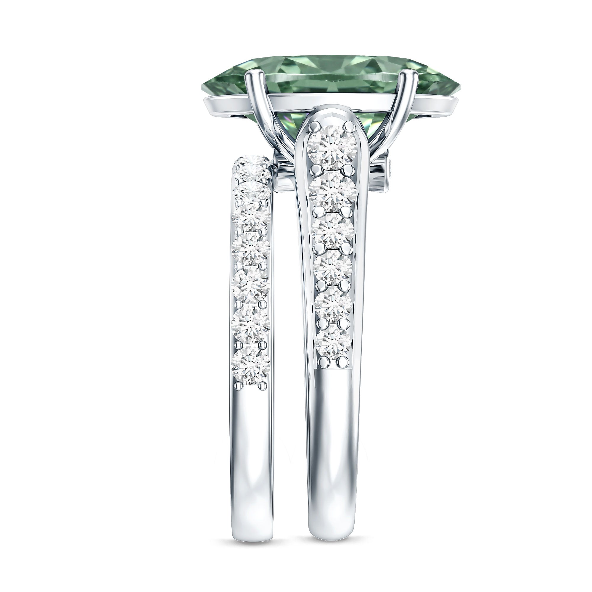 IGI Certified 5 Carat Lab Grown Diamond Oval Engagement Ring with Wedding Band Vivid Green - VS1 - Rosec Jewels