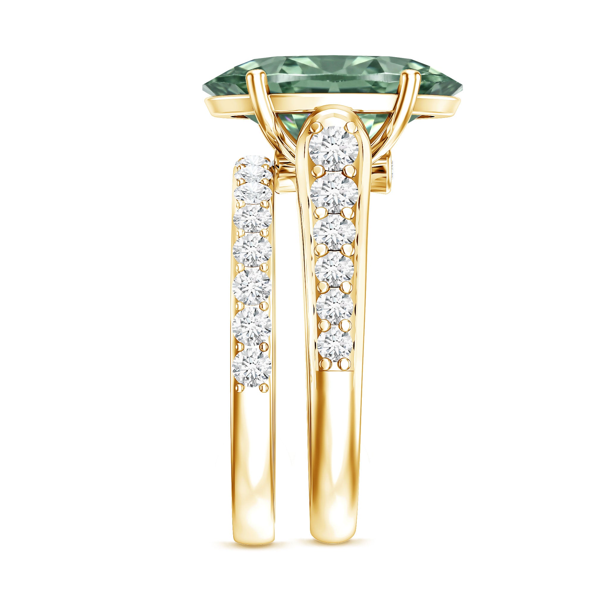 IGI Certified 5 Carat Lab Grown Diamond Oval Engagement Ring with Wedding Band Vivid Green - VS1 - Rosec Jewels