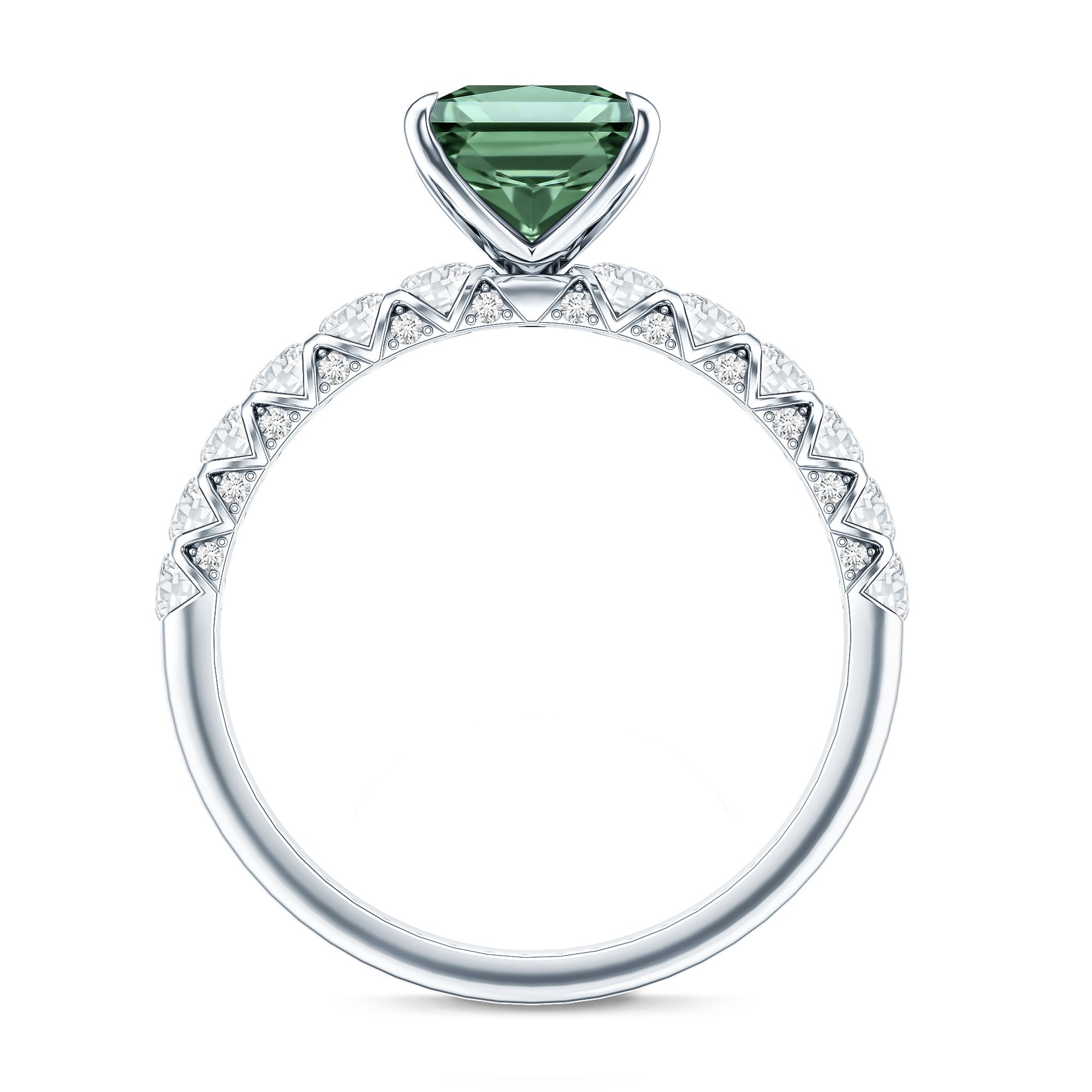 2 Carat Princess Cut Lab Grown Green Diamond Side Stone Engagement Ring with IGI Certificate Vivid Green - VS1 - Rosec Jewels