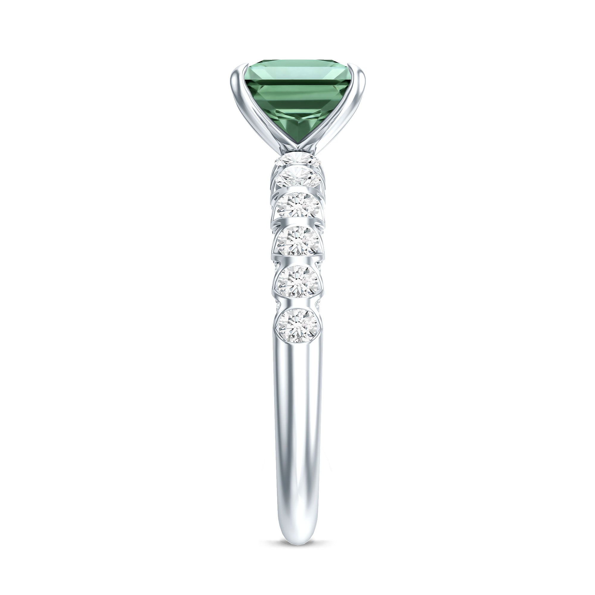 2 Carat Princess Cut Lab Grown Green Diamond Side Stone Engagement Ring with IGI Certificate Vivid Green - VS1 - Rosec Jewels