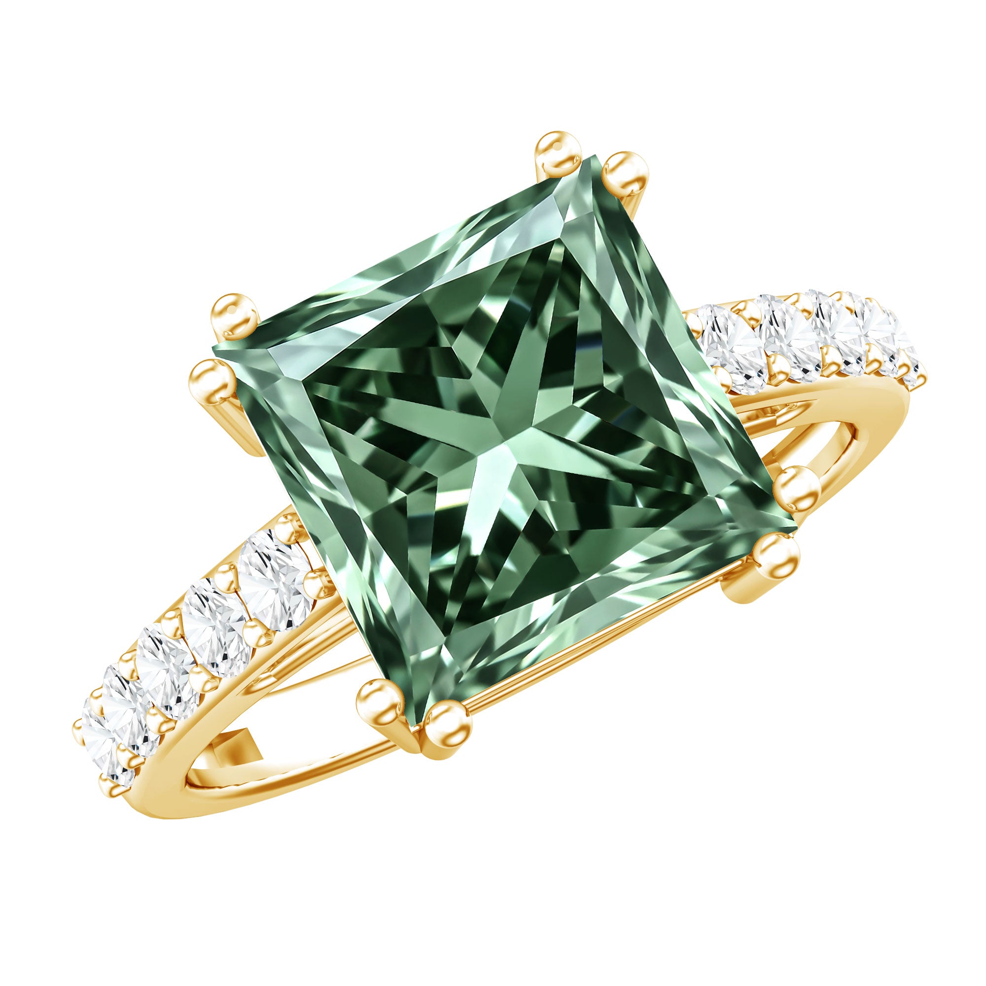 Rosec Jewels-5 Carat Princess Cut Lab Grown Green Diamond Big Engagement Ring with IGI Certificate