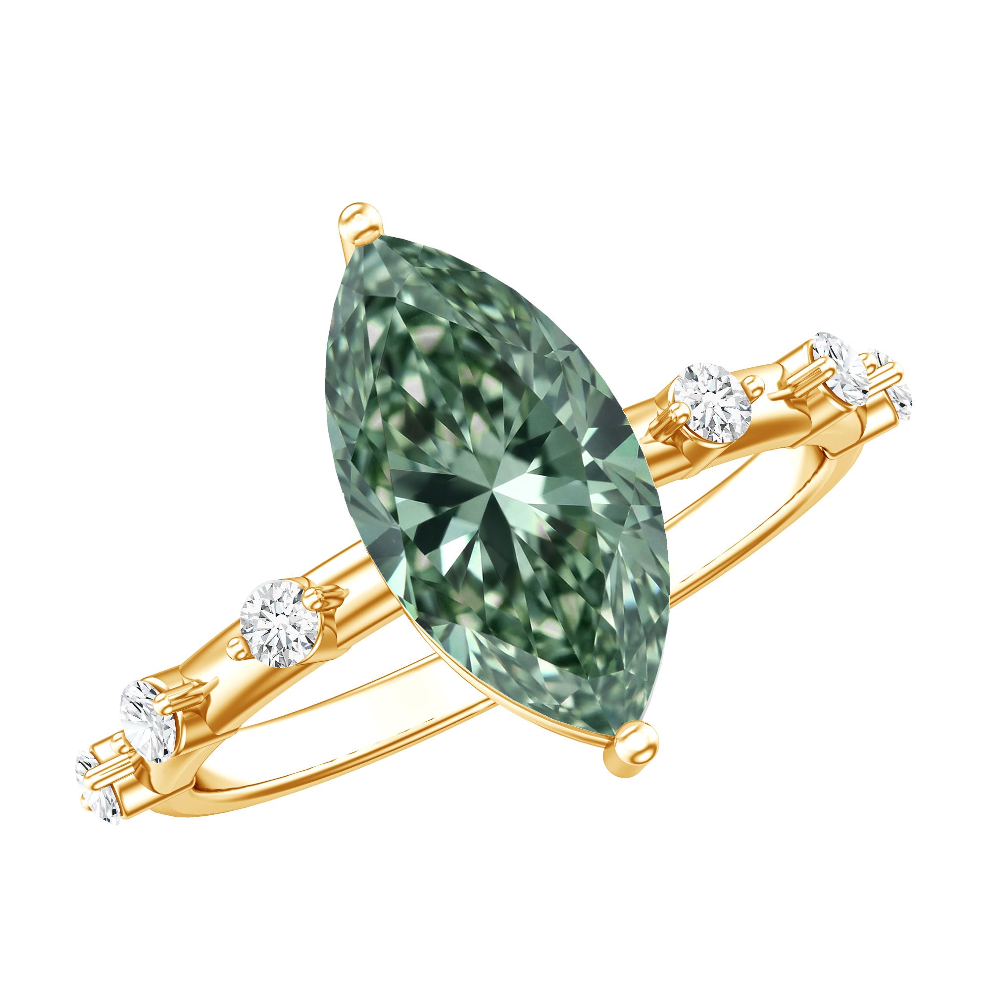Rosec Jewels-Marquise Cut 2 Carat Lab Grown Green Diamond Solitaire Engagement Ring IGI Certified