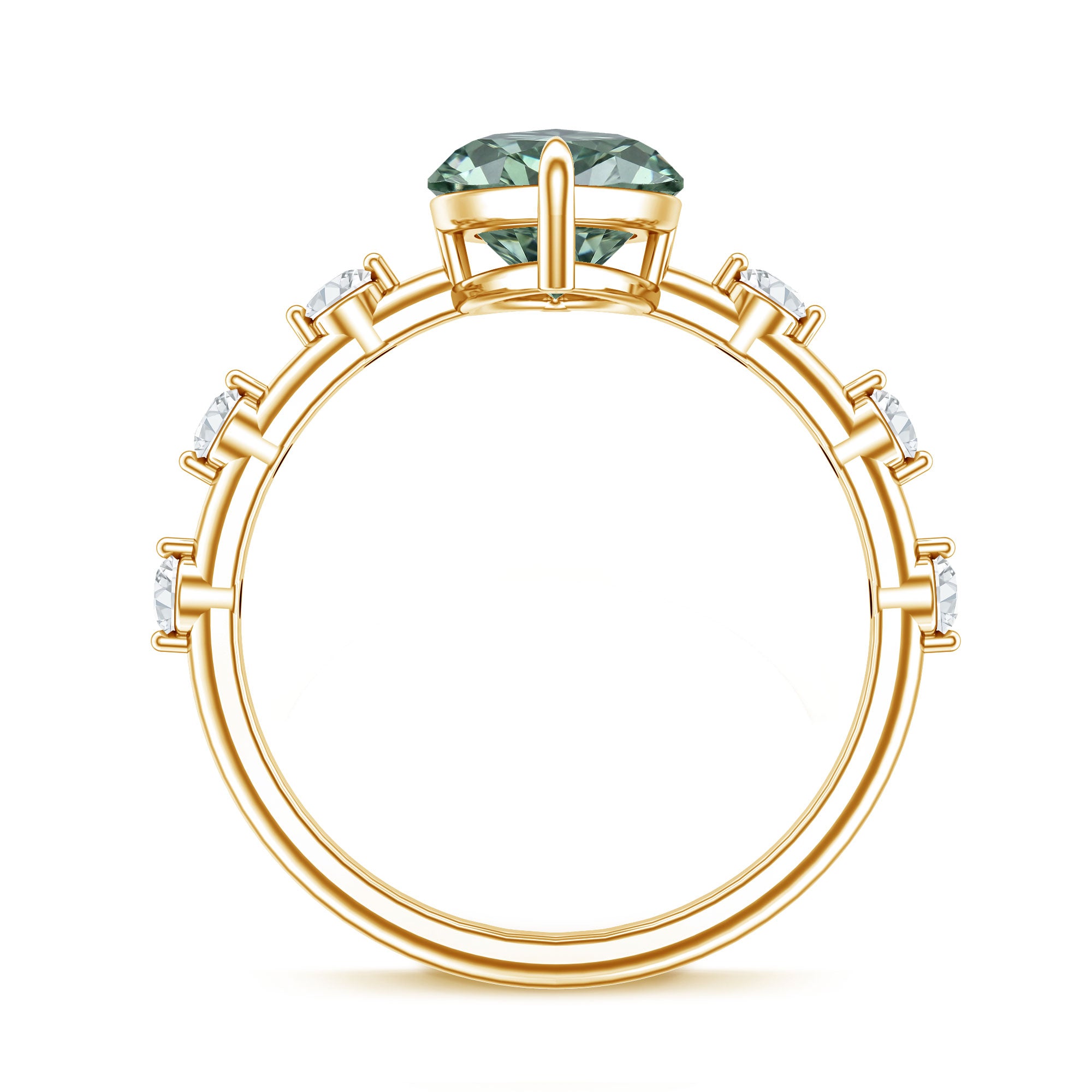 Rosec Jewels-IGI Certified 3 Carat Marquise Lab Grown Green Diamond Engagement Ring with Spaced Accent