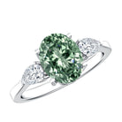 Oval Shaped 2 Carat Lab Grown Green Diamond Three Stone Engagement Ring with IGI Certificate Vivid Green - VS1 - Rosec Jewels