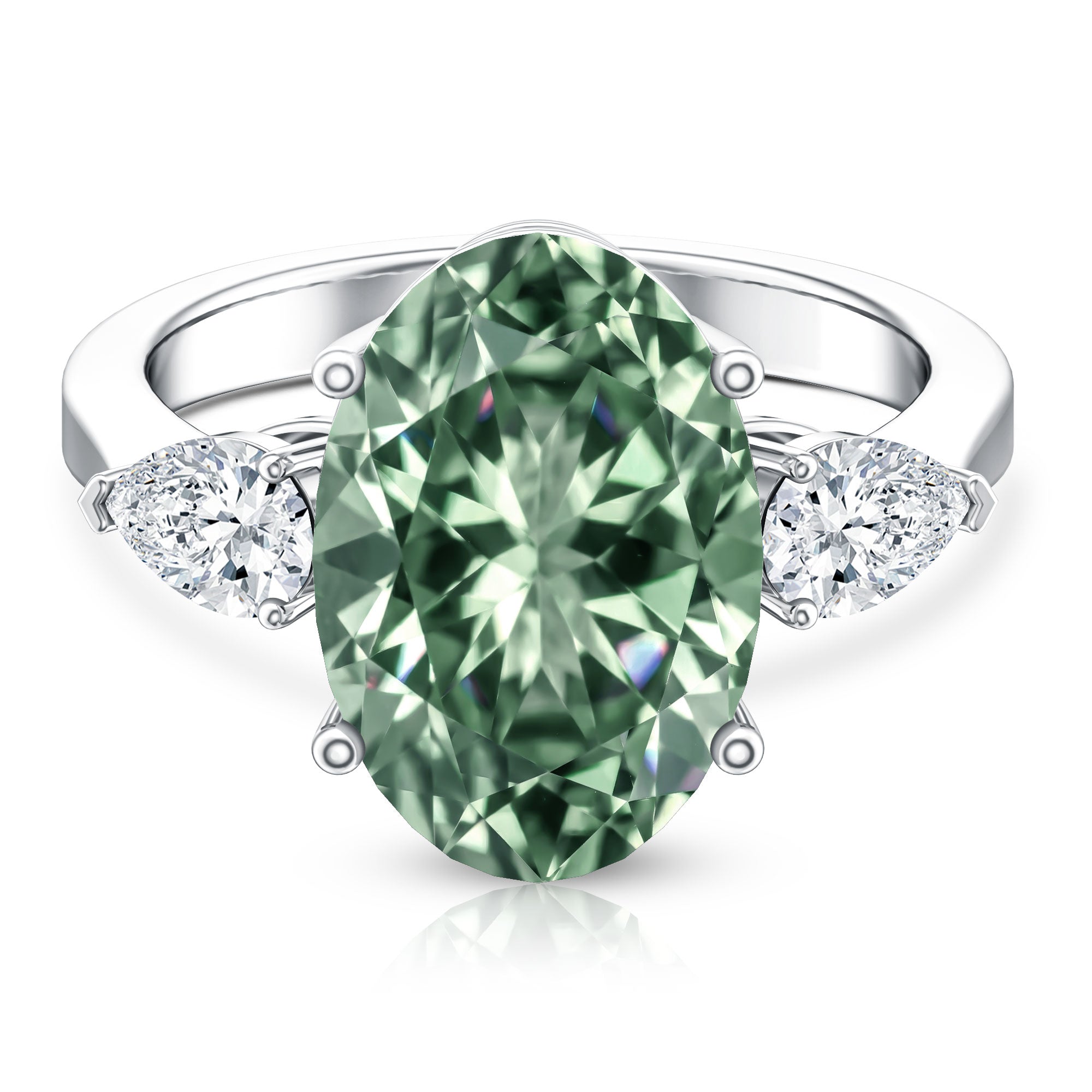 Rosec Jewels-5 Carat IGI Certified Lab Grown Green Diamond Oval Statement Engagement Ring