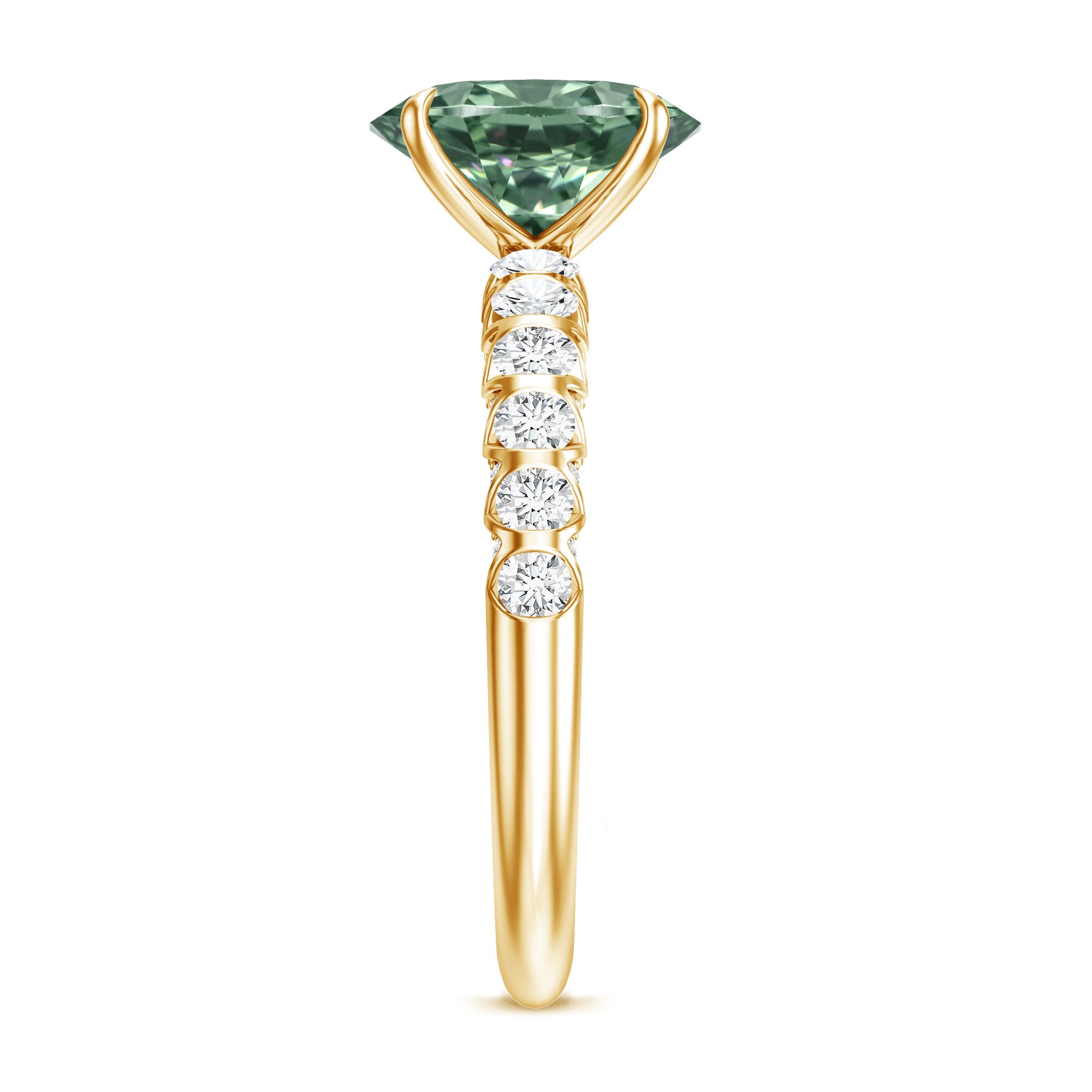 Rosec Jewels-IGI Certified 2 Carat Lab Green Diamond Oval Engagement Ring with Side Stones
