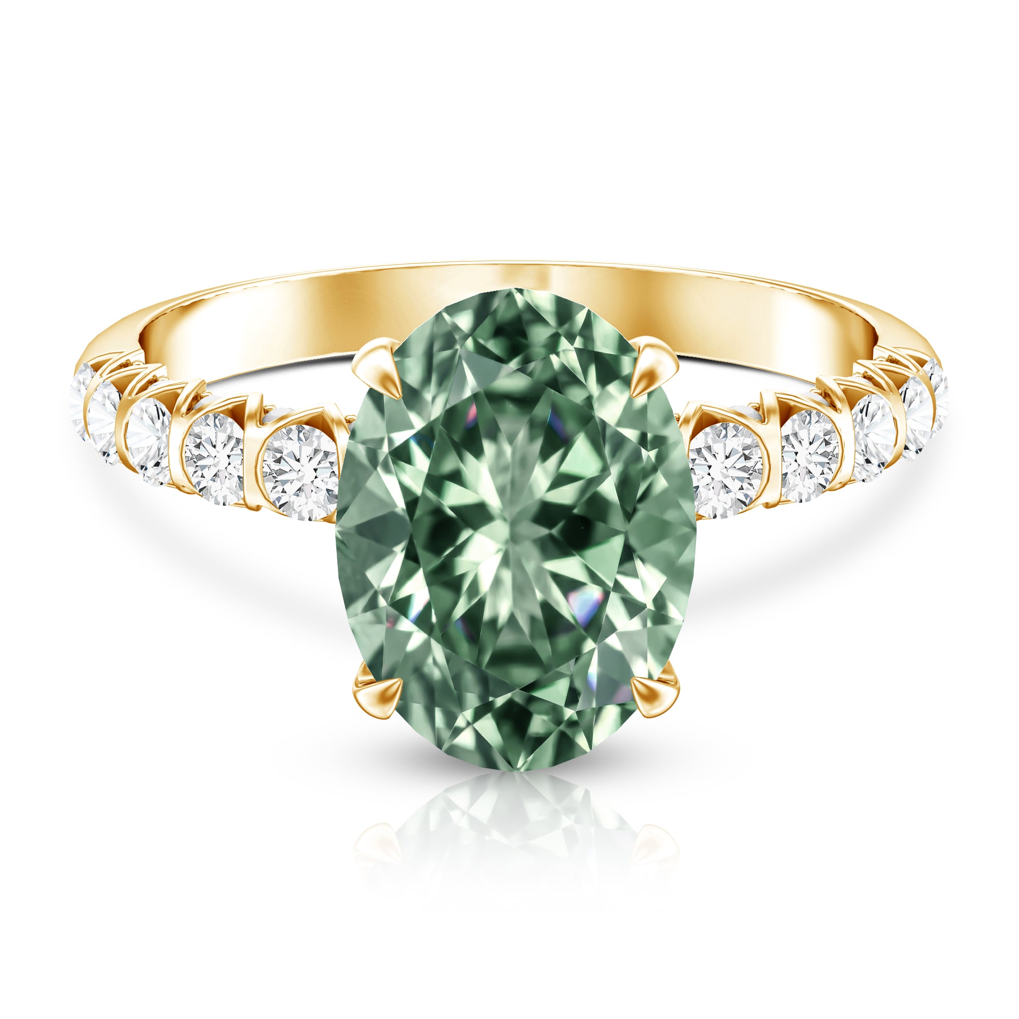 IGI Certified 3 Carat Oval Shape Lab Grown Green Diamond Engagement Ring Vivid Green - VS1 - Rosec Jewels
