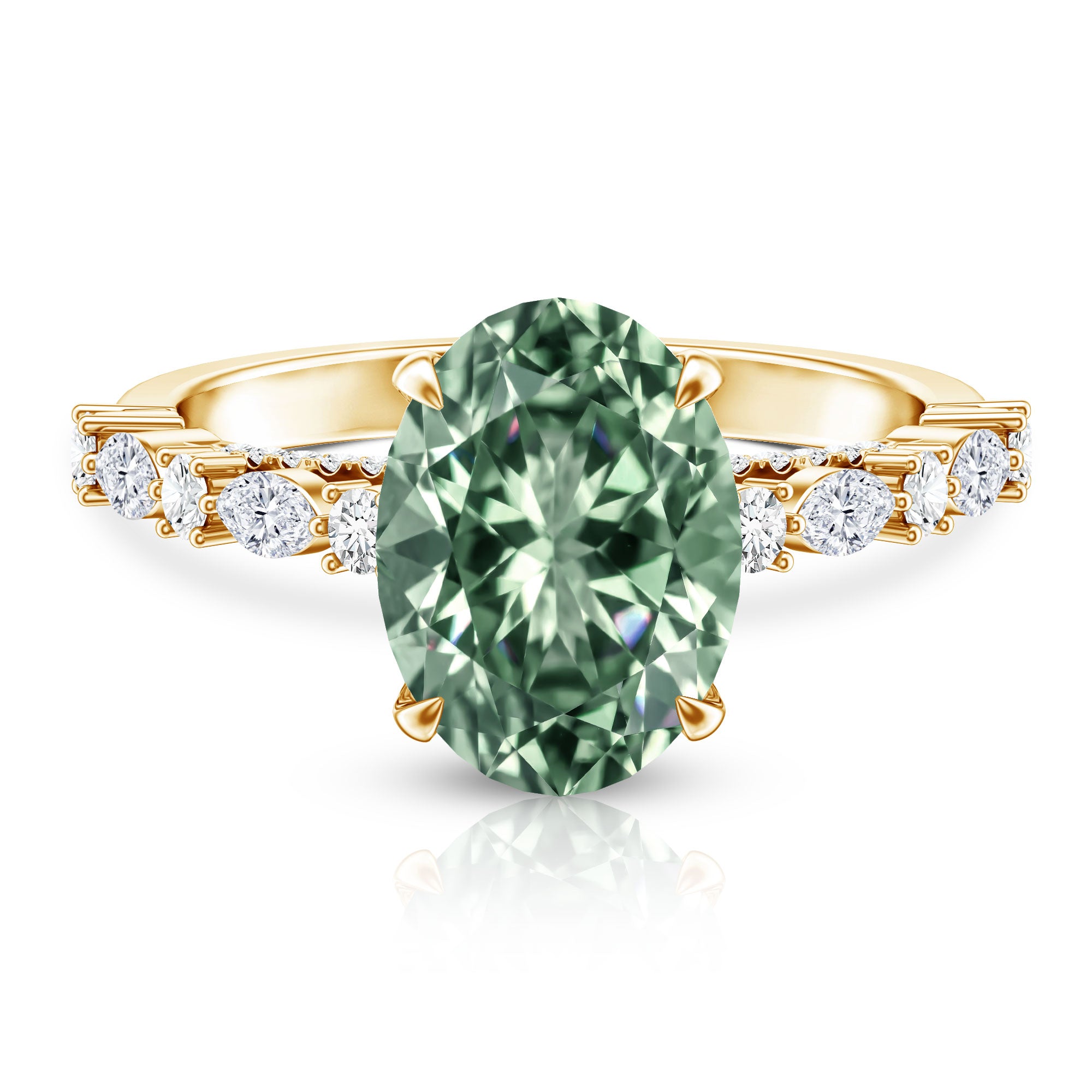3 Carat IGI Certified Lab Grown Green Diamond Side Stone Engagement Ring for Women Vivid Green - VS1 - Rosec Jewels