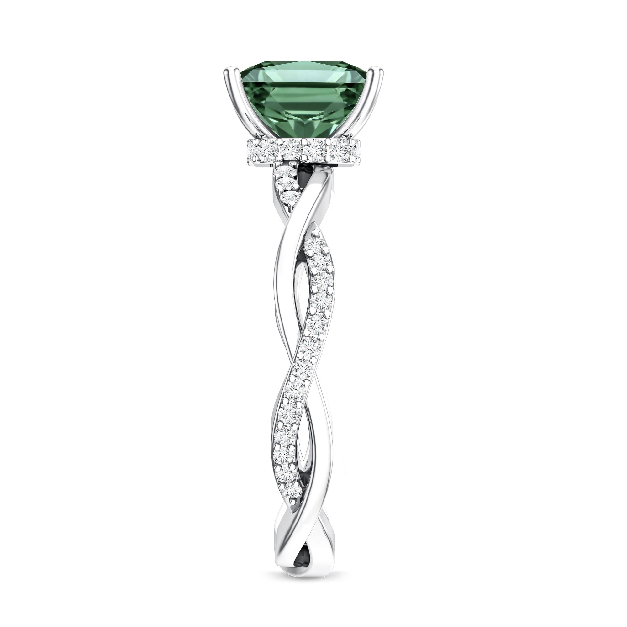 Rosec Jewels-IGI Certified 2 Carat Princess Cut Lab Green Diamond Braided Engagement Ring for Women
