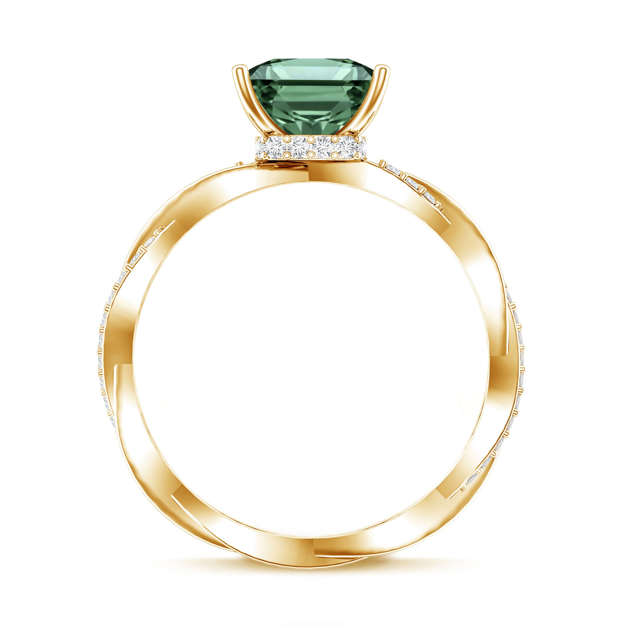 Rosec Jewels-IGI Certified 2 Carat Princess Cut Lab Green Diamond Braided Engagement Ring for Women