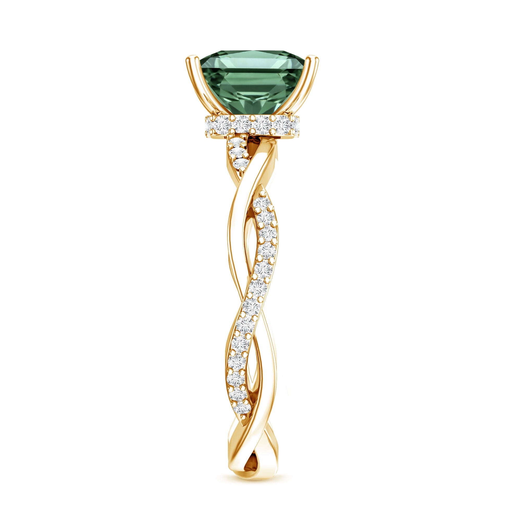 Rosec Jewels-IGI Certified 2 Carat Princess Cut Lab Green Diamond Braided Engagement Ring for Women