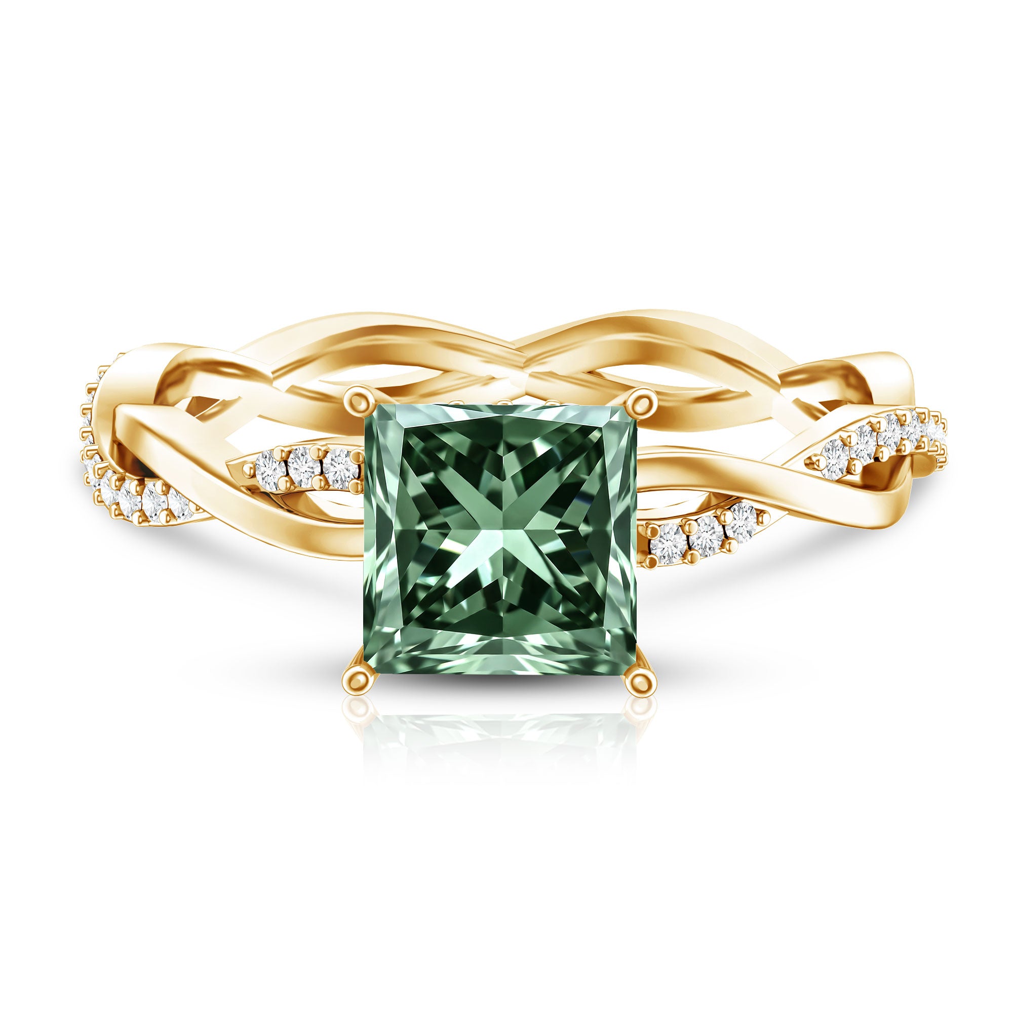 Rosec Jewels-IGI Certified 2 Carat Princess Cut Lab Green Diamond Braided Engagement Ring for Women