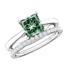 Rosec Jewels-2 Carat Princess Cut Lab Grown Green and White Diamond Wedding Ring Set for Women