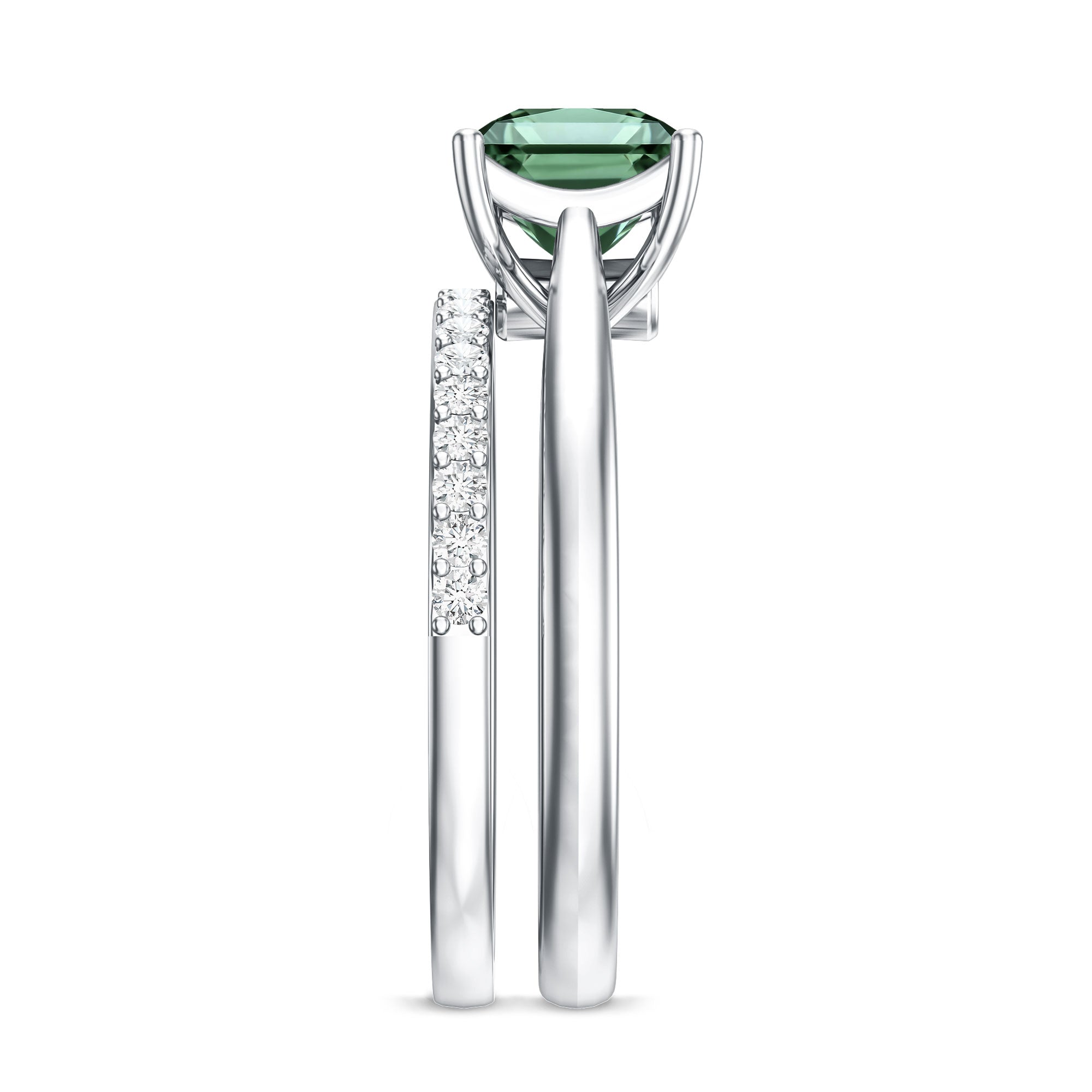 Rosec Jewels-2 Carat Princess Cut Lab Grown Green and White Diamond Wedding Ring Set for Women