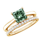 Rosec Jewels-2 Carat Princess Cut Lab Grown Green and White Diamond Wedding Ring Set for Women