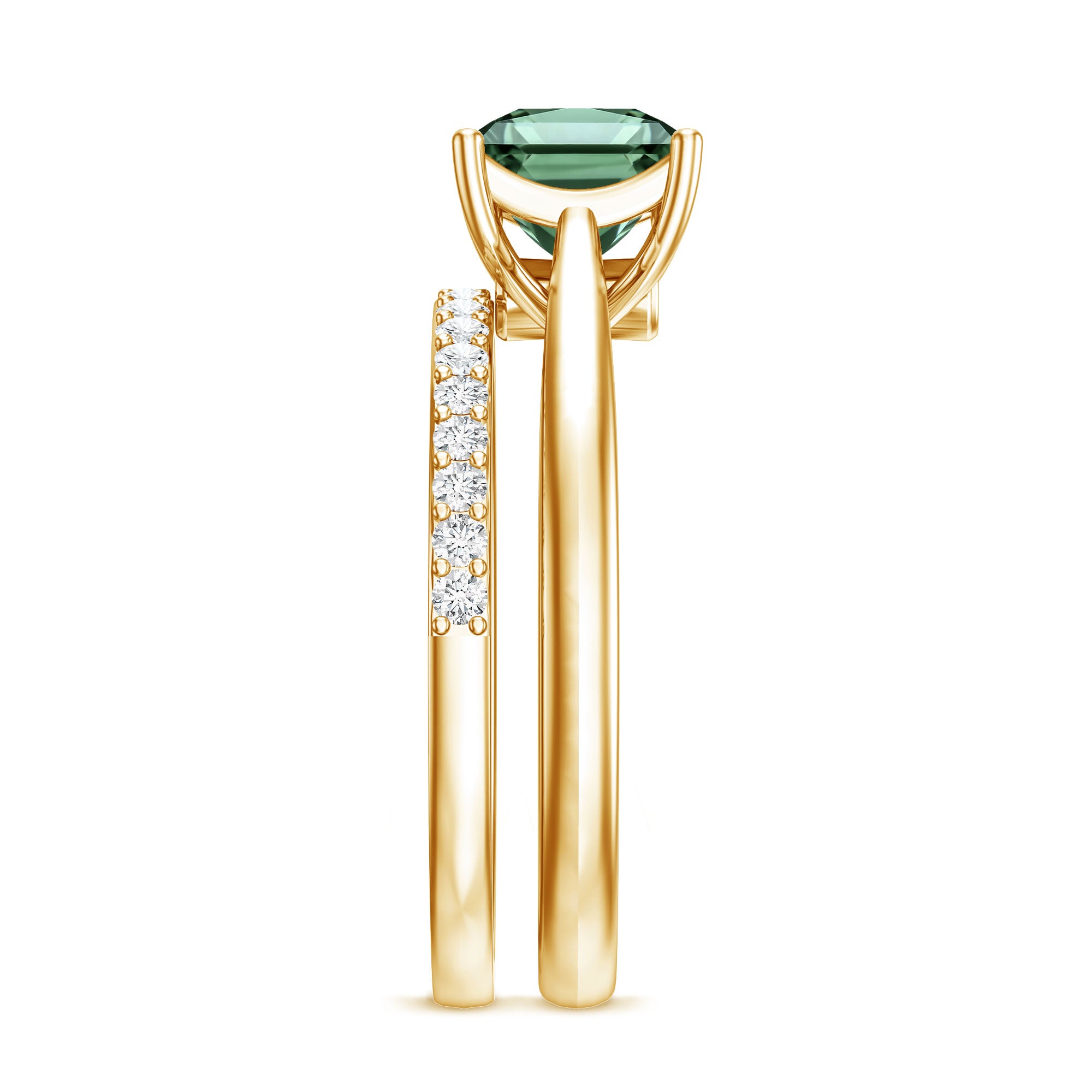Rosec Jewels-2 Carat Princess Cut Lab Grown Green and White Diamond Wedding Ring Set for Women