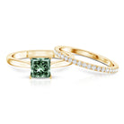 Rosec Jewels-2 Carat Princess Cut Lab Grown Green and White Diamond Wedding Ring Set for Women