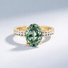 3 Carat Lab Grown Green Diamond Solitaire Oval Engagement Ring IGI Certified Vivid Green - VS1 - Rosec Jewels