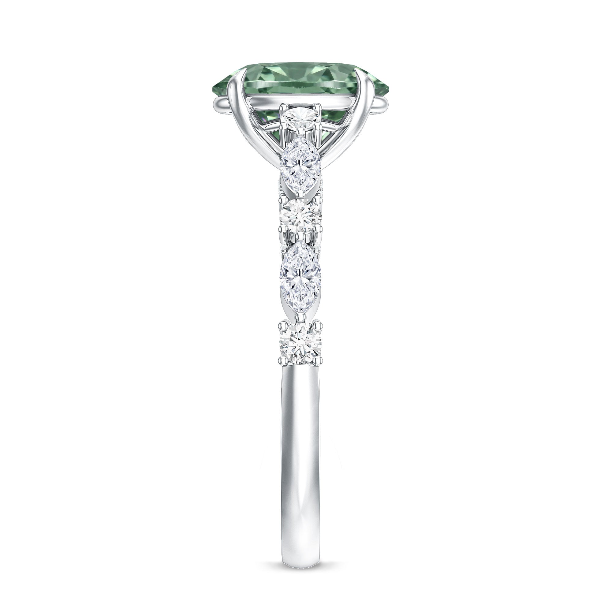 Oval Shaped 2 Carat Lab Grown Green Diamond Engagement Ring with IGI Certificate Vivid Green - VS1 - Rosec Jewels