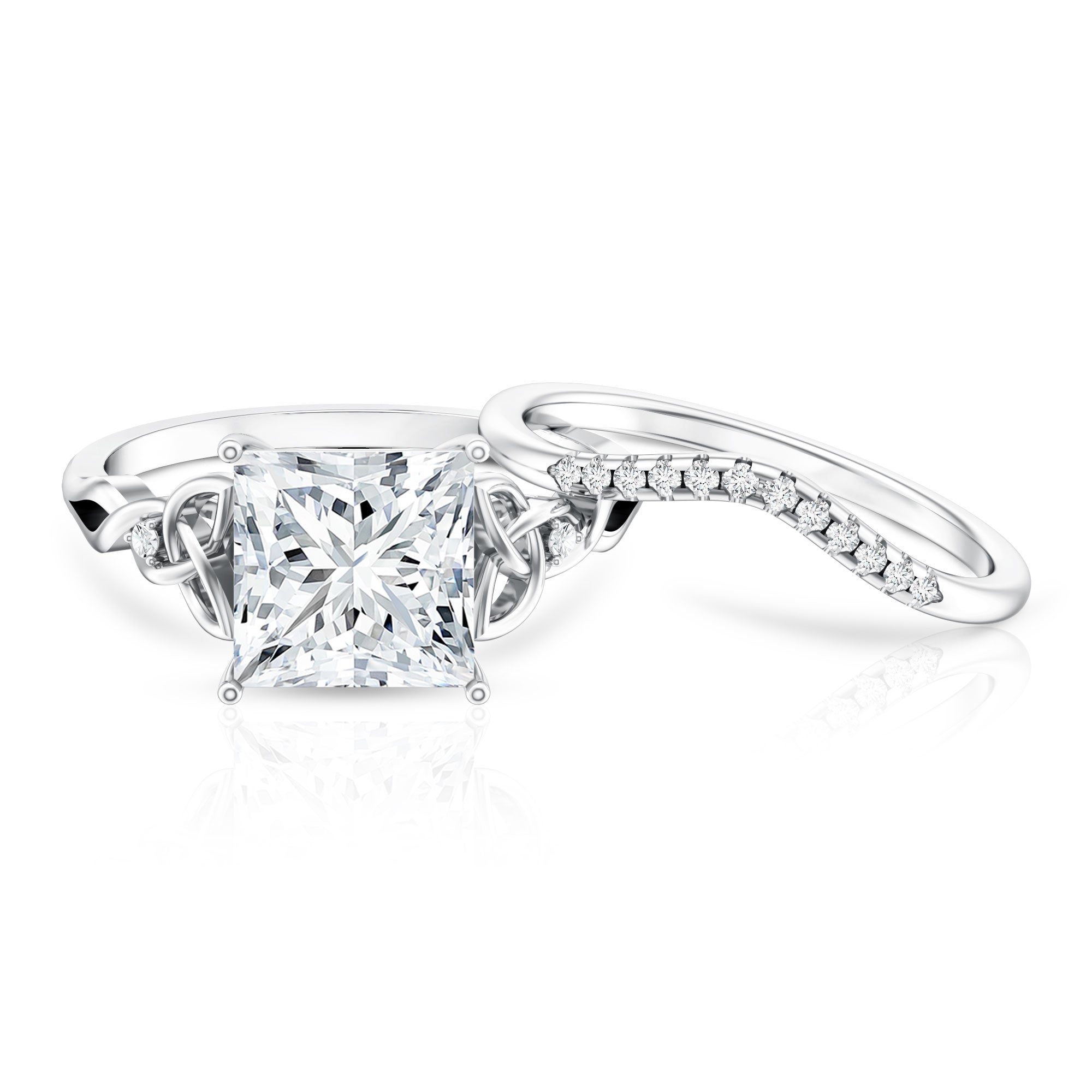 IGI Certified Princess Cut 4 Carat Lab Grown Diamond Celtic Engagement Ring with Enhancer Lab - ( E-VS1 ) - Rosec Jewels