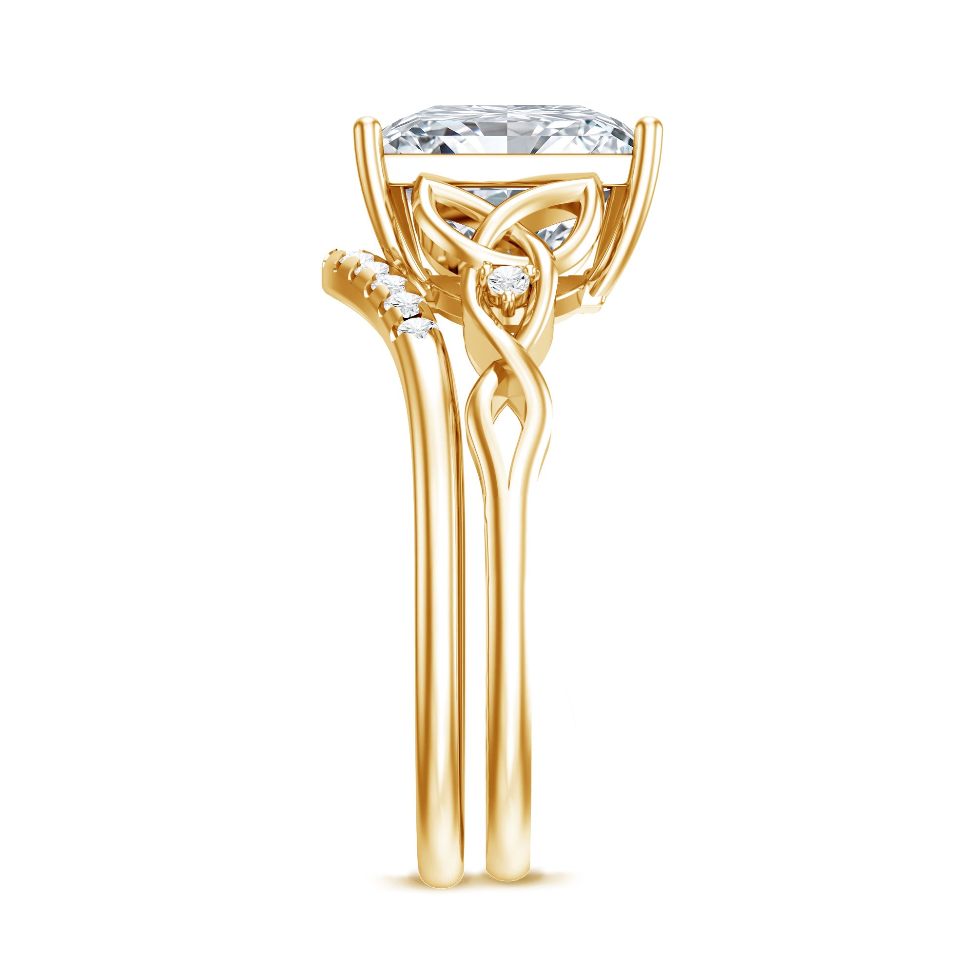 IGI Certified Princess Cut 4 Carat Lab Grown Diamond Celtic Engagement Ring with Enhancer Lab - ( E-VS1 ) - Rosec Jewels