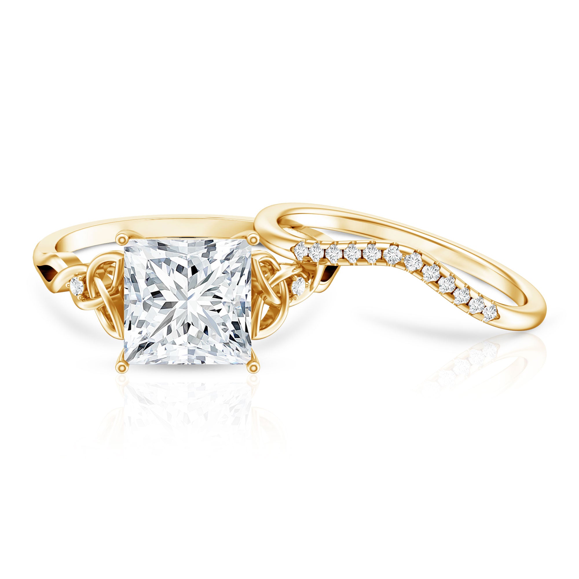 IGI Certified Princess Cut 4 Carat Lab Grown Diamond Celtic Engagement Ring with Enhancer Lab - ( E-VS1 ) - Rosec Jewels