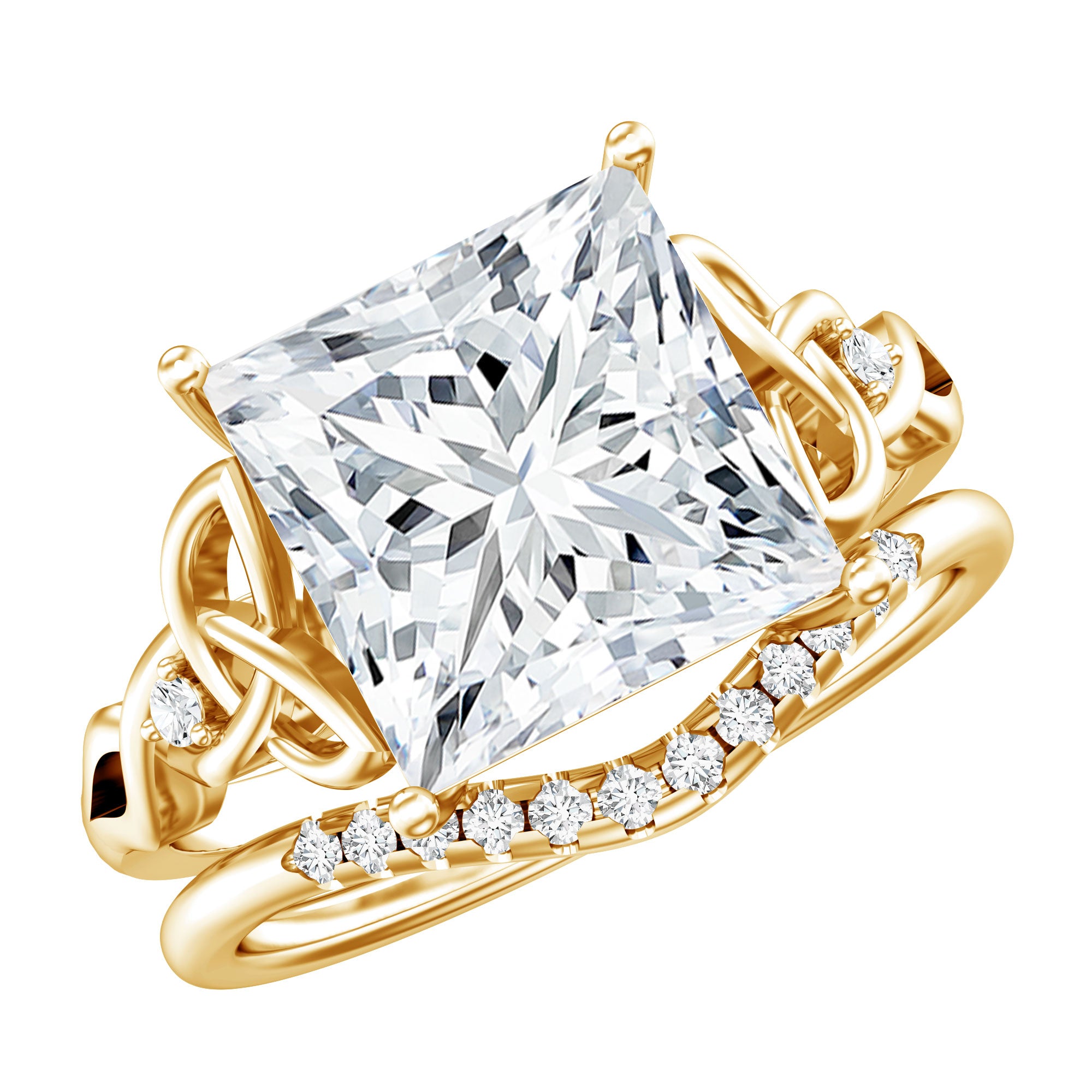 Rosec Jewels-Princess Cut Lab Grown 5 Carat Diamond Celtic Wedding Ring Set with IGI Certificate