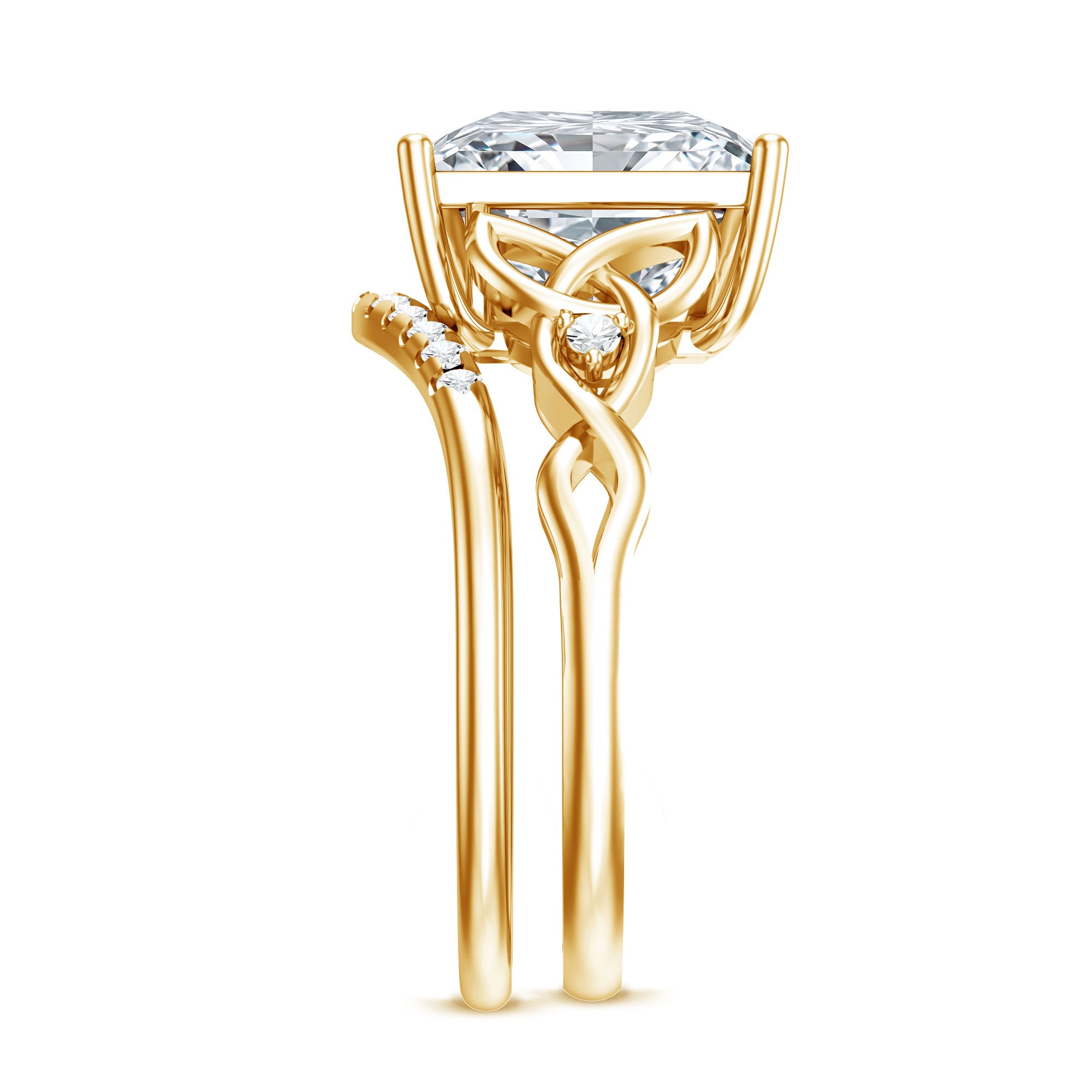 Rosec Jewels-Princess Cut Lab Grown 5 Carat Diamond Celtic Wedding Ring Set with IGI Certificate