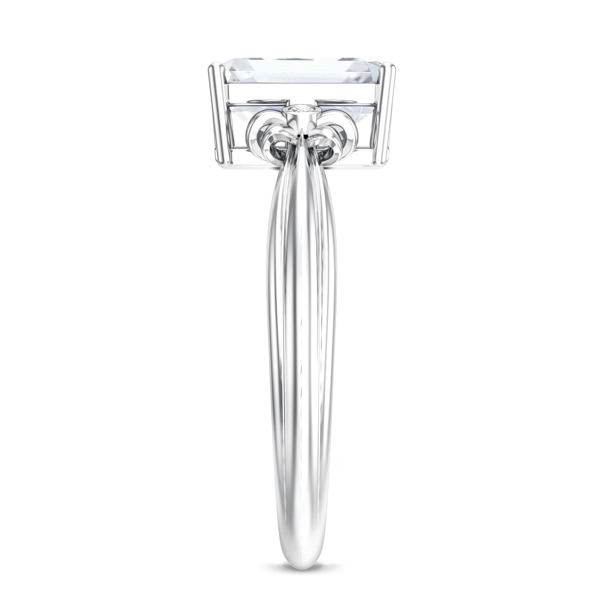 IGI Certified 2 Carat Lab Grown Diamond Emerald Cut Solitaire Engagement Ring with Bow Lab - ( E-VS1 ) - Rosec Jewels