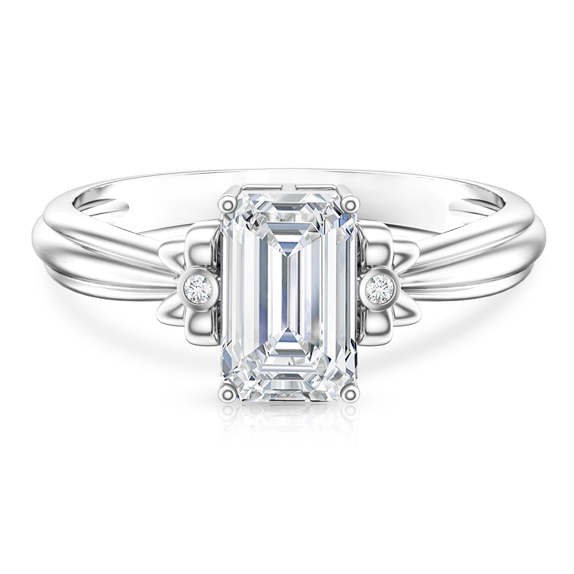 IGI Certified 2 Carat Lab Grown Diamond Emerald Cut Solitaire Engagement Ring with Bow Lab - ( E-VS1 ) - Rosec Jewels