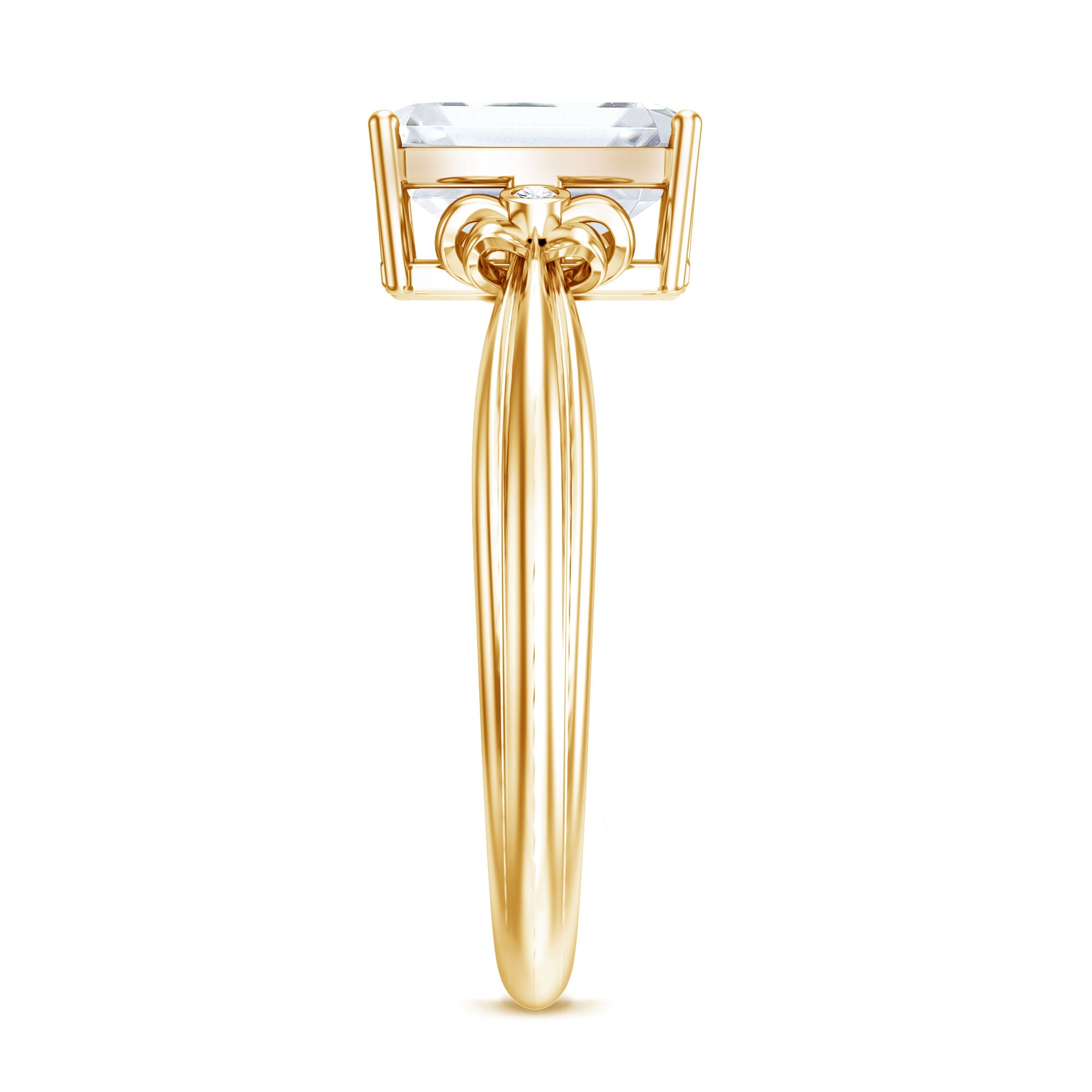 IGI Certified 2 Carat Lab Grown Diamond Emerald Cut Solitaire Engagement Ring with Bow Lab - ( E-VS1 ) - Rosec Jewels