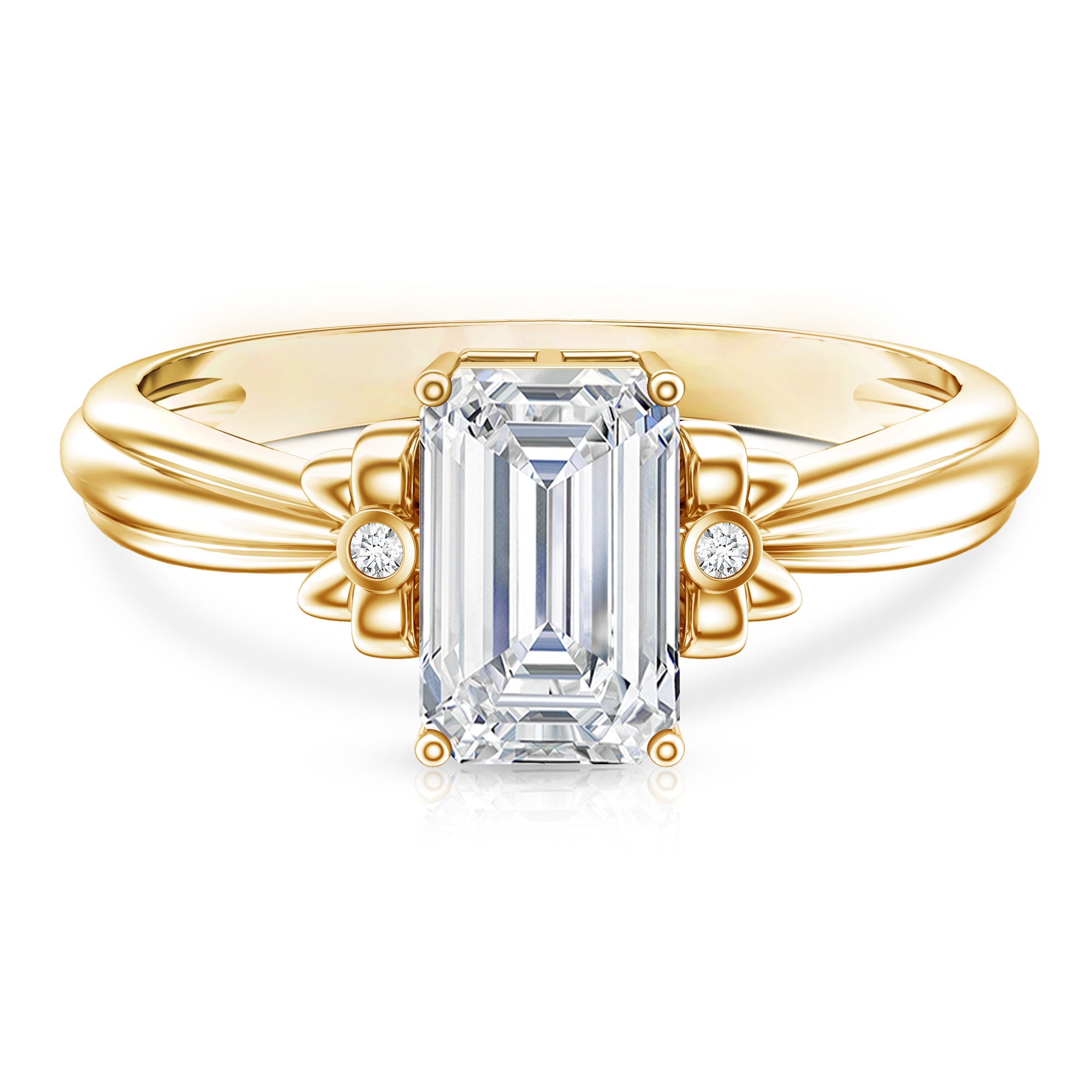 IGI Certified 2 Carat Lab Grown Diamond Emerald Cut Solitaire Engagement Ring with Bow Lab - ( E-VS1 ) - Rosec Jewels