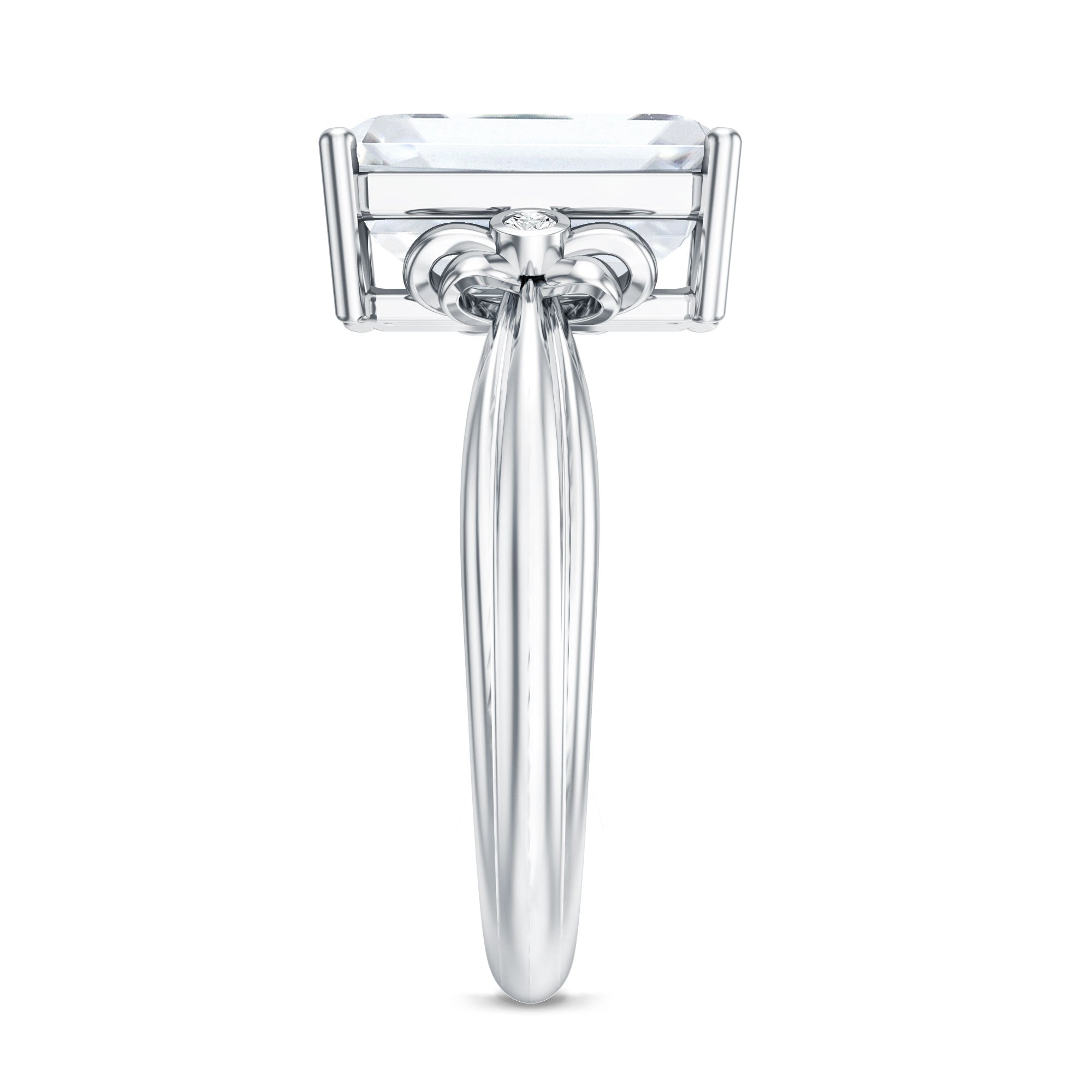Rosec Jewels-IGI Certified 4 Carat Emerald Cut Lab Grown Diamond Solitaire Engagement Ring with Bow