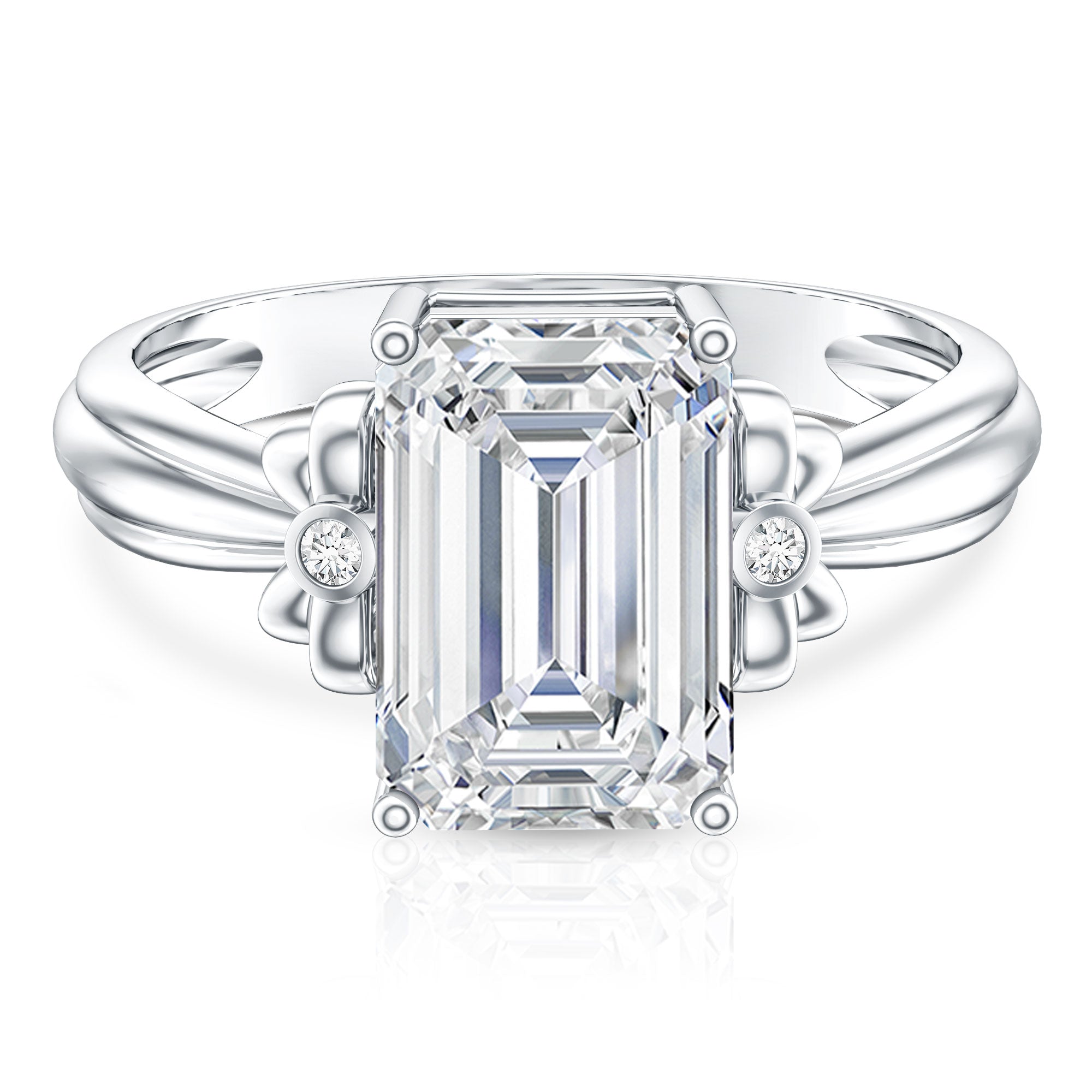 Rosec Jewels-IGI Certified 4 Carat Emerald Cut Lab Grown Diamond Solitaire Engagement Ring with Bow