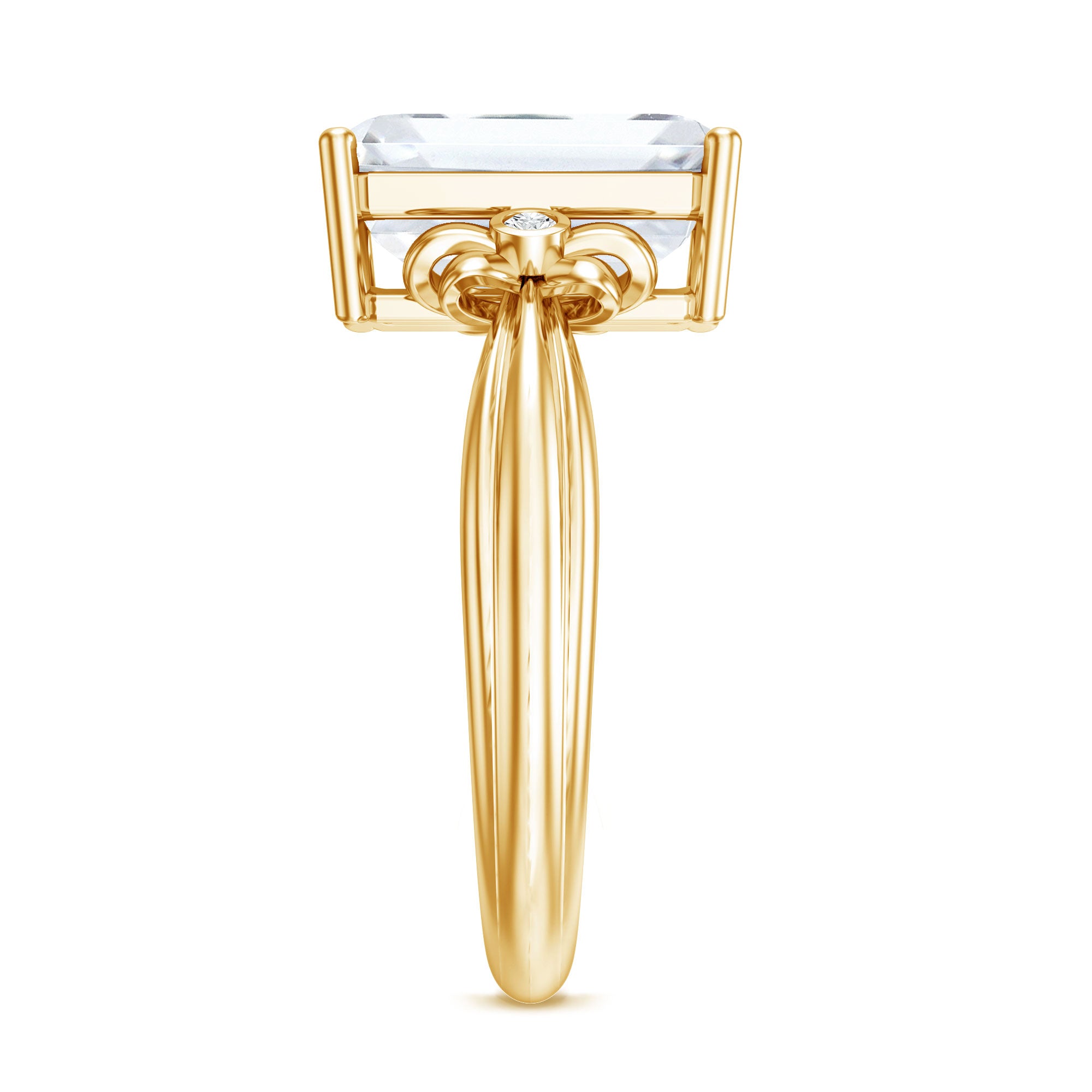 Rosec Jewels-IGI Certified 4 Carat Emerald Cut Lab Grown Diamond Solitaire Engagement Ring with Bow