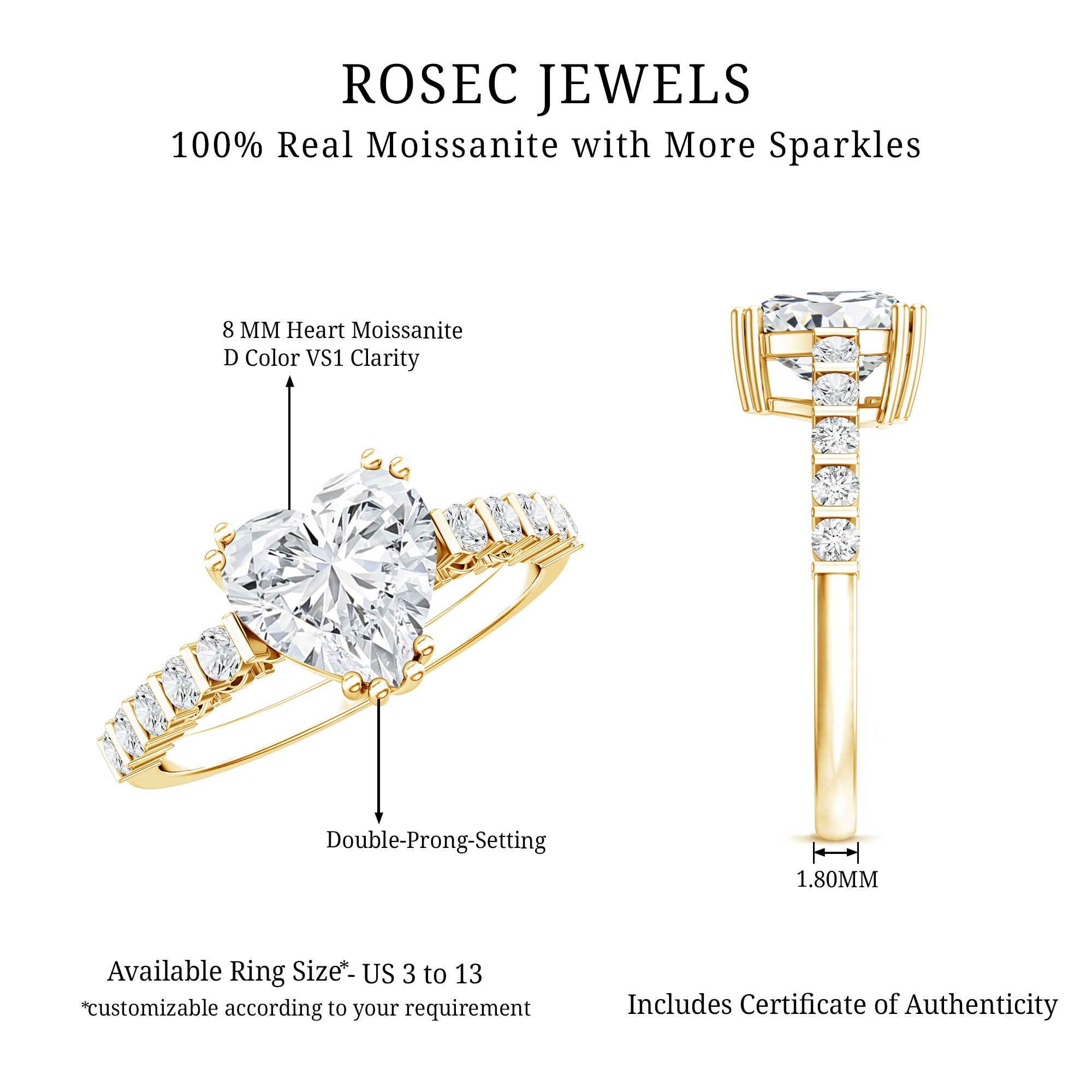 IGI Certified Lab Grown Diamond Heart Engagement Ring 2 Carat Lab - ( E-VS1 ) - Rosec Jewels