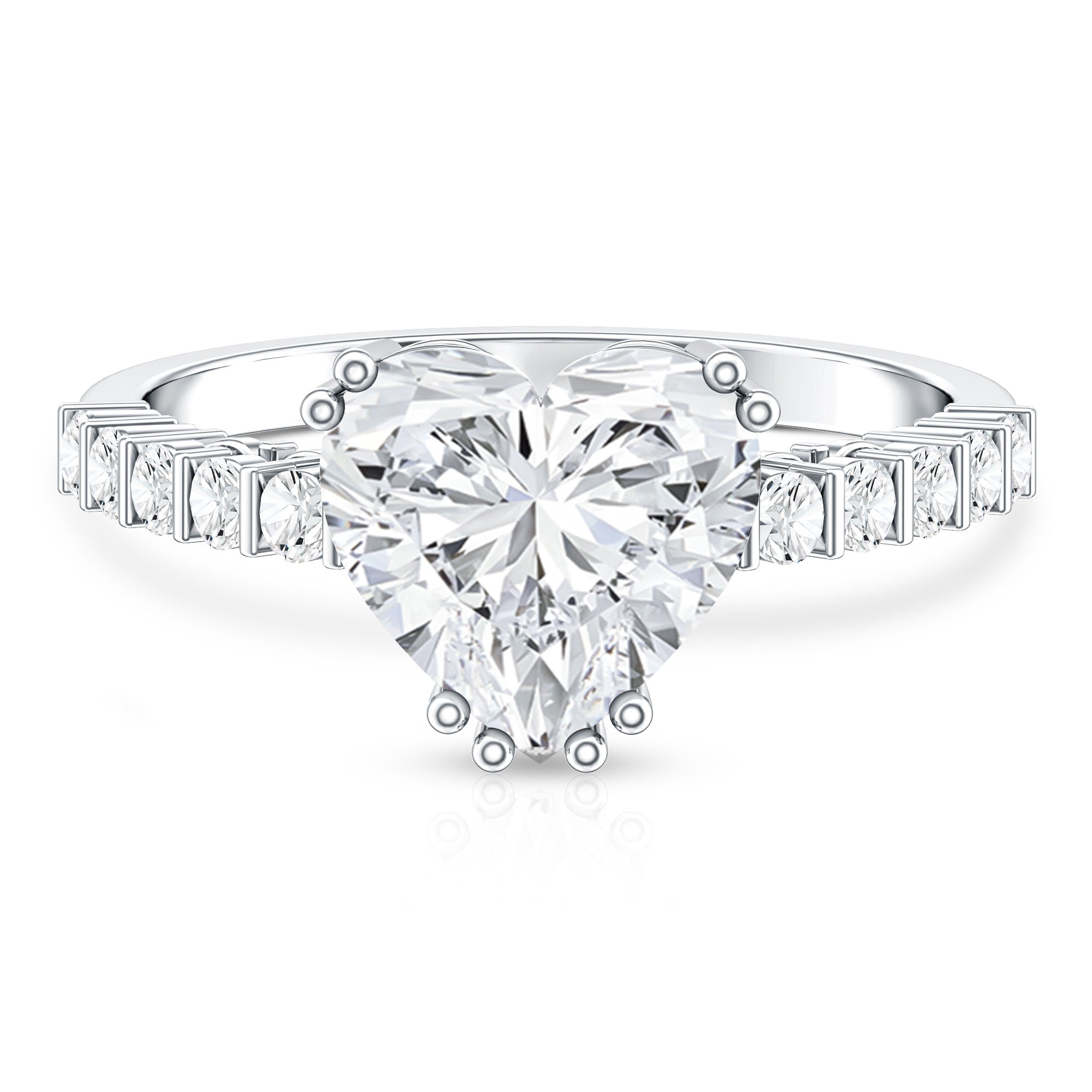 Rosec Jewels-IGI Certified Lab Grown 3 Carat Diamond Heart Engagement Ring with Side Stones