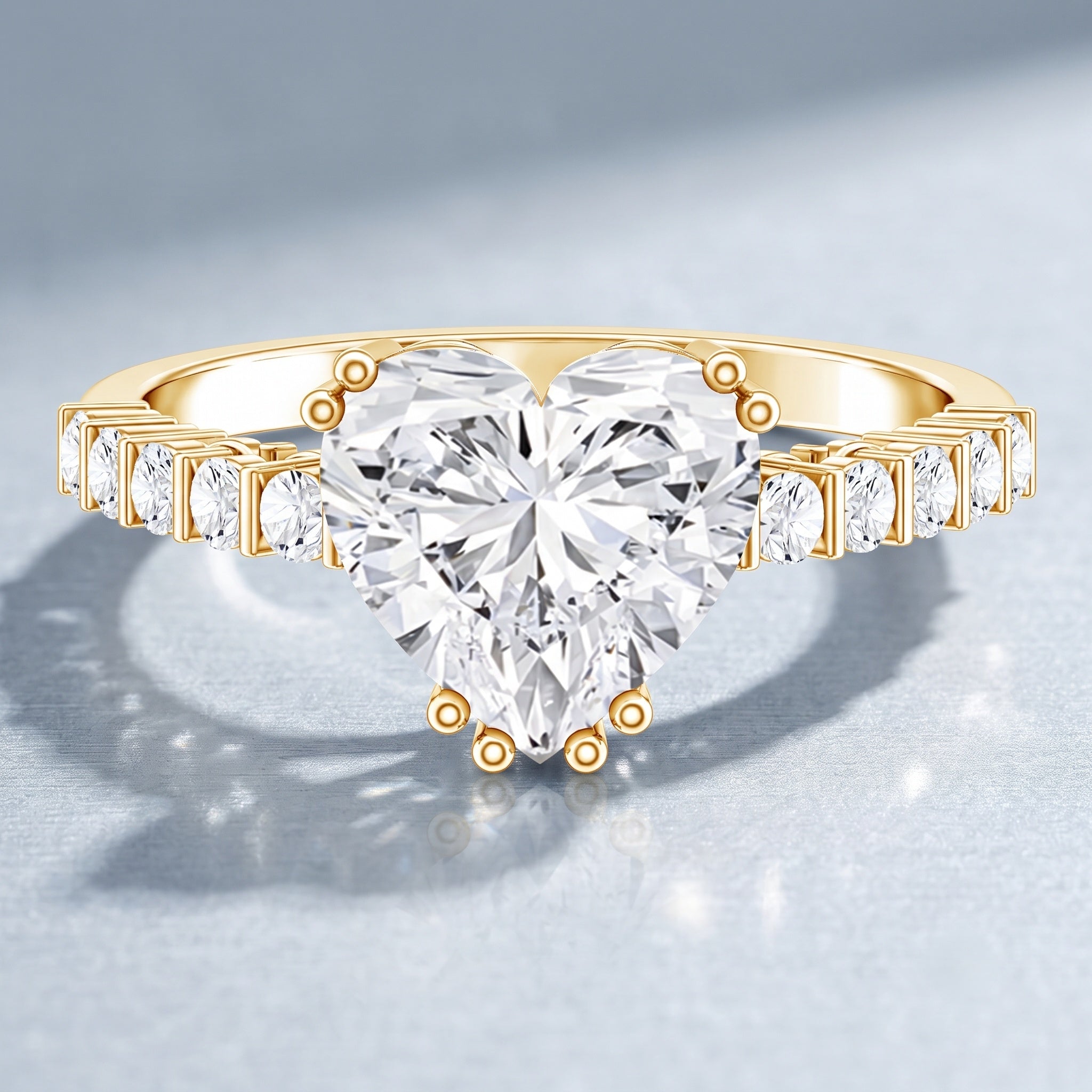 IGI Certified Lab Grown 3 Carat Diamond Heart Engagement Ring with Side Stones Lab - ( E-VS1 ) - Rosec Jewels