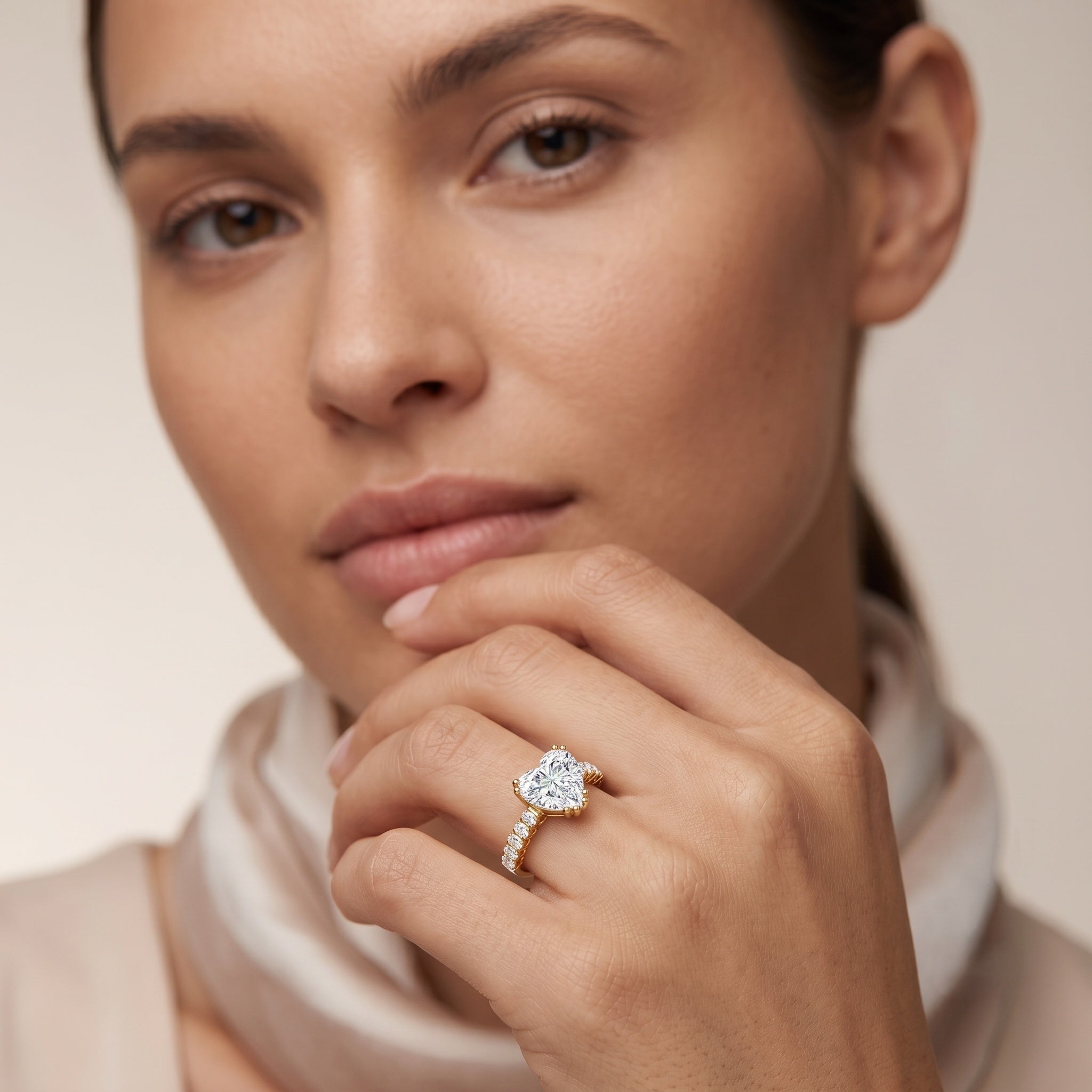 IGI Certified Lab Grown 3 Carat Diamond Heart Engagement Ring with Side Stones Lab - ( E-VS1 ) - Rosec Jewels