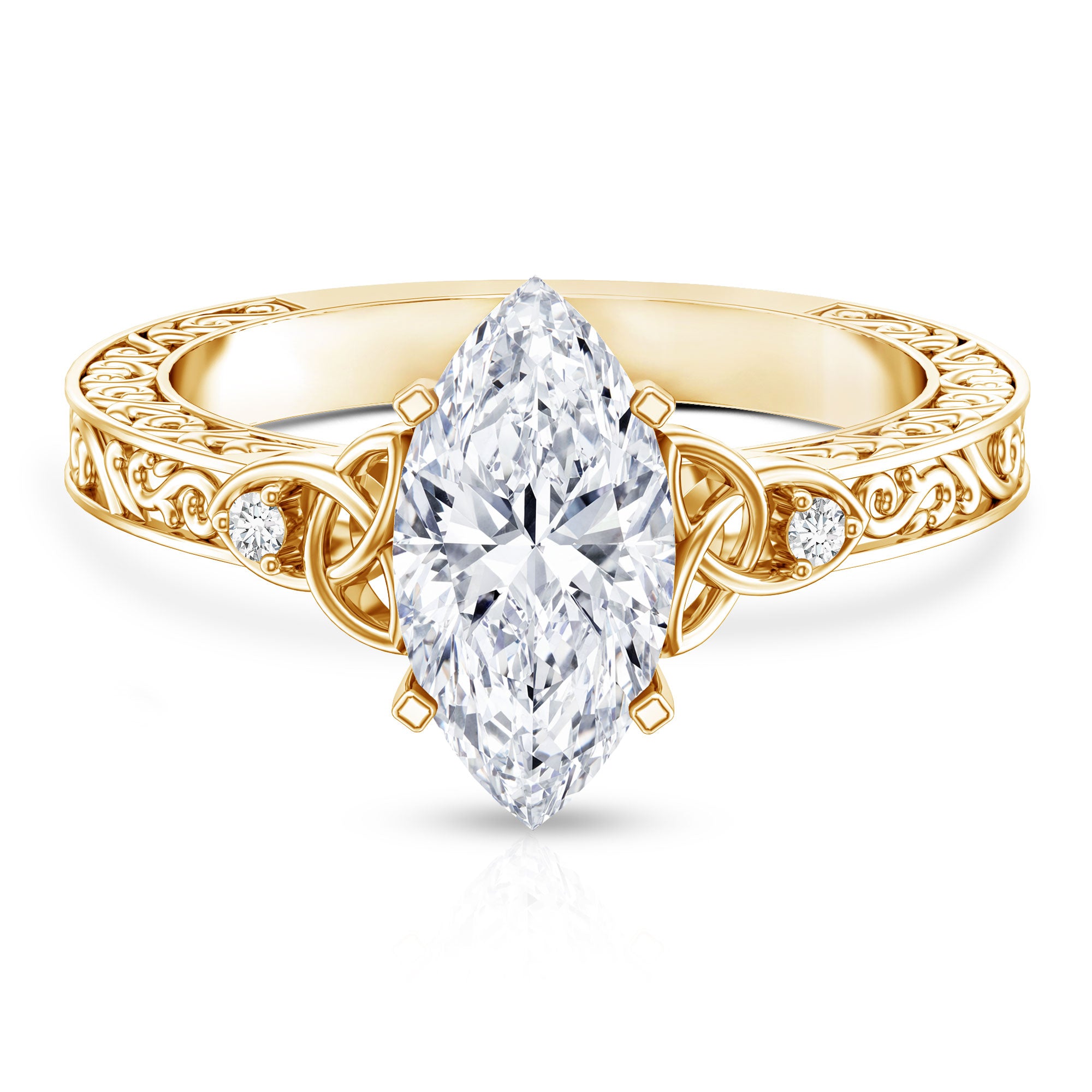 Rosec Jewels-IGI Certified Vintage Inspired Lab Grown Marquise Diamond Celtic Engagement Ring 2 Carat