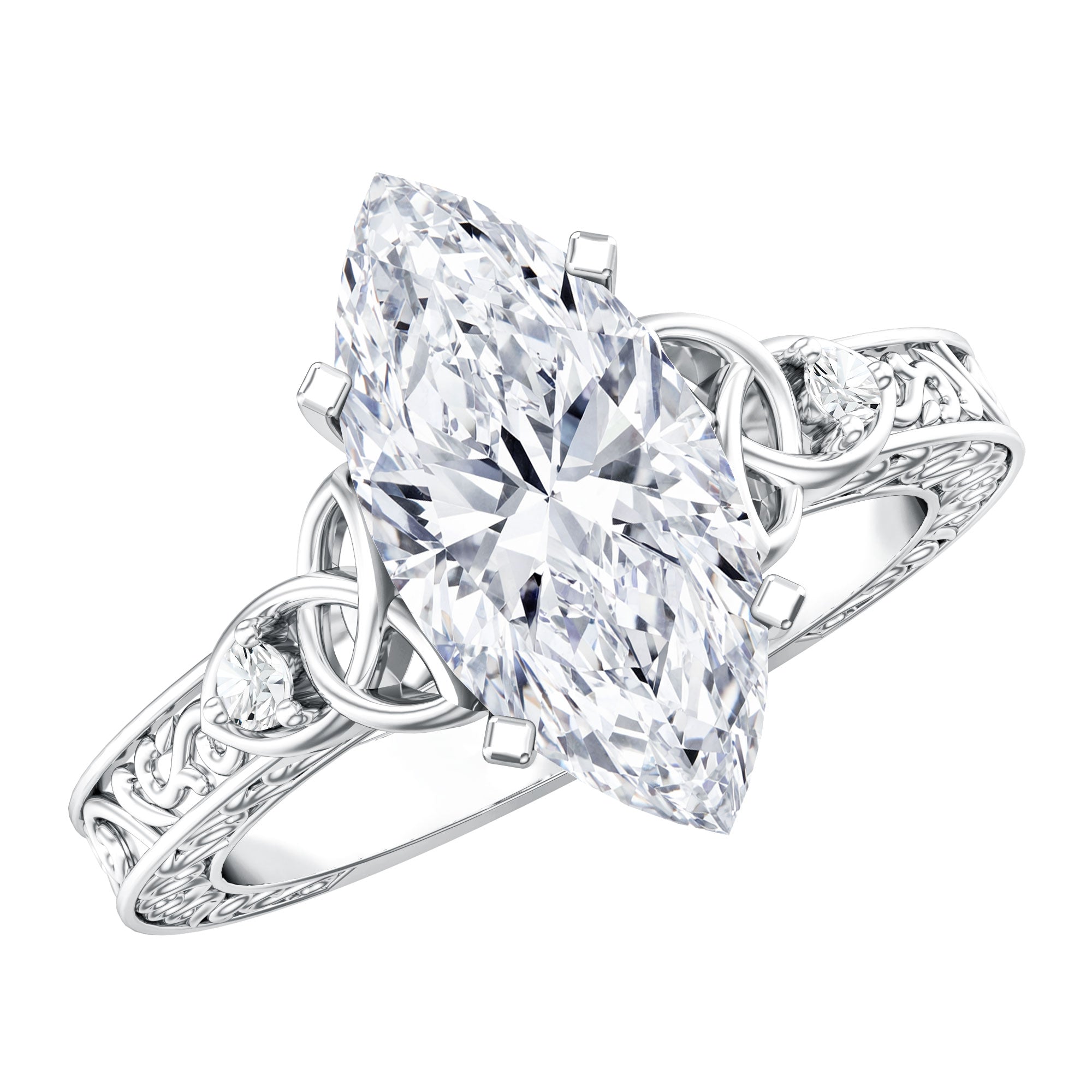 Rosec Jewels-Antique Looking 3 Carat Marquise Lab Diamond Celtic Knot Engagement Ring IGI Certified