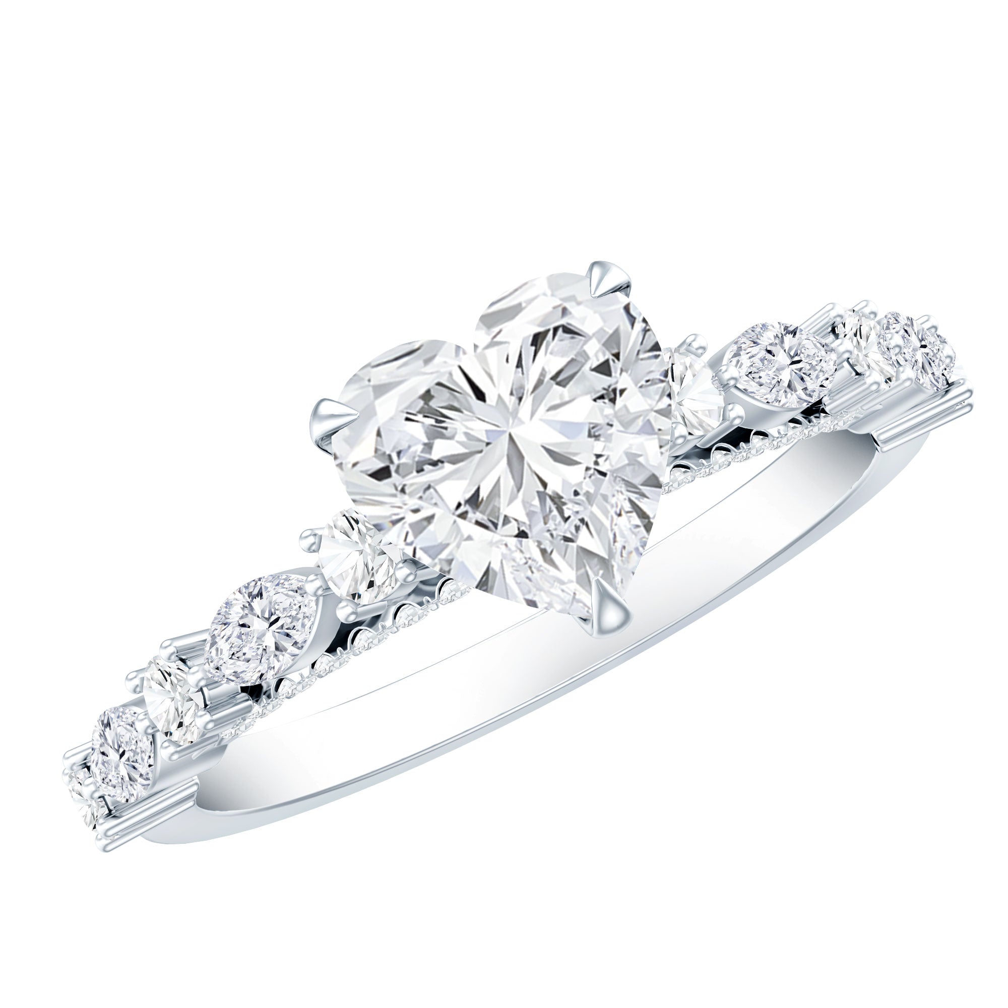 1 Carat Lab Grown Heart Shaped Diamond Designer Engagement Ring IGI Certified Lab - ( E-VS1 ) - Rosec Jewels