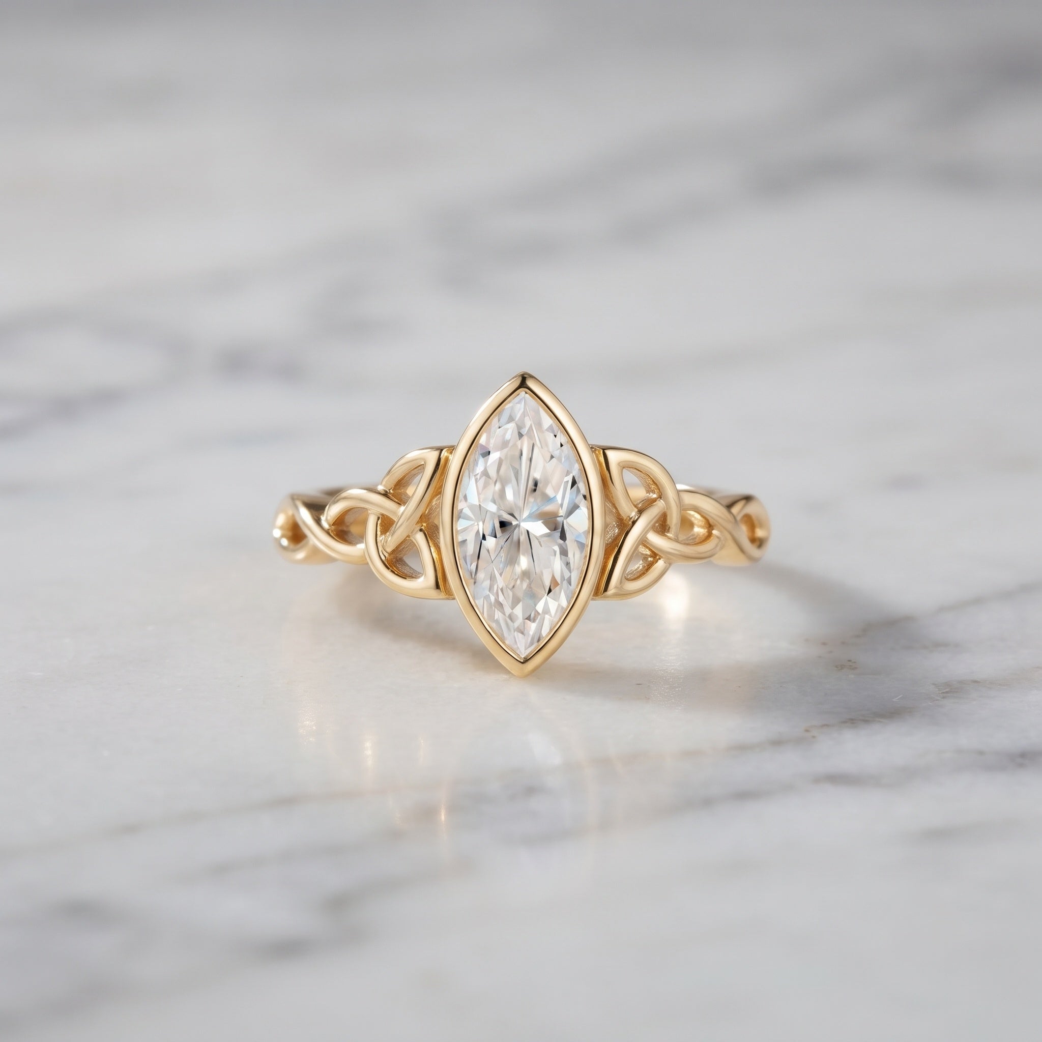 Bezel Set 1 Carat Marquise Lab Created Diamond Celtic Engagement Ring IGI Certified Lab - ( E-VS1 ) - Rosec Jewels