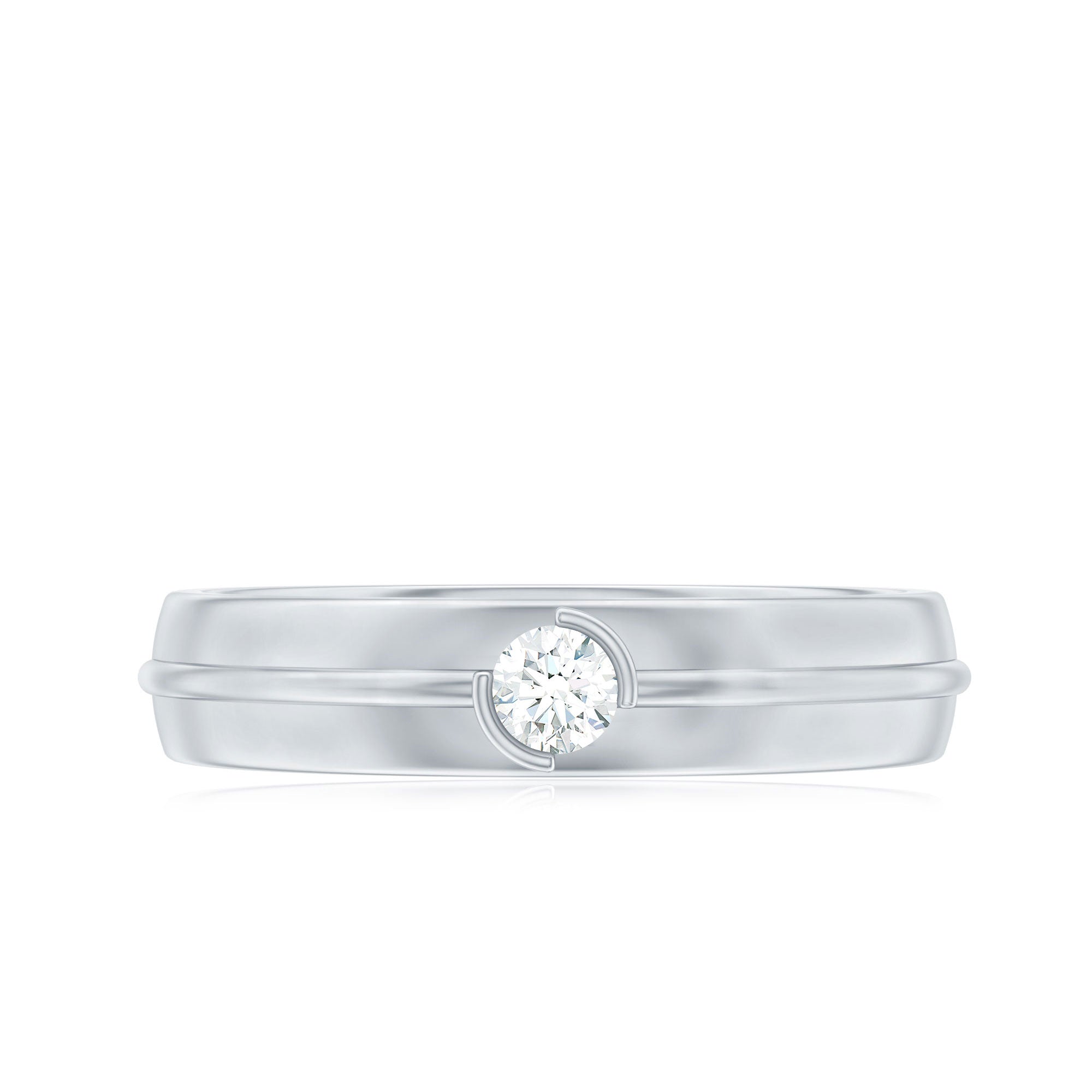 Bezel Set Round Moissanite Mens Wedding Band Ring D-VS1 - Rosec Jewels