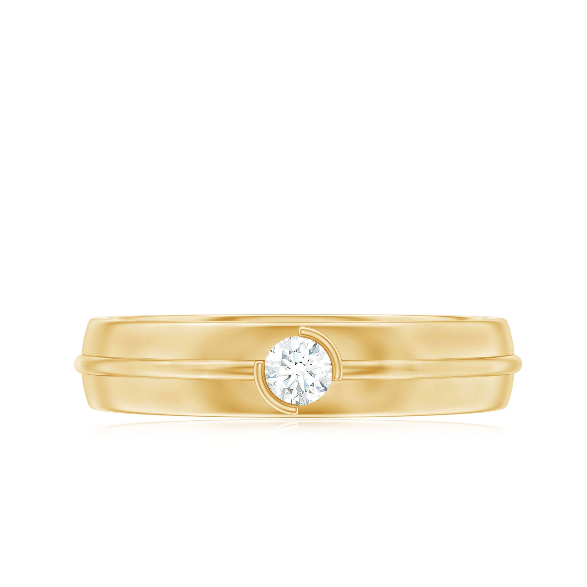 Bezel Set Round Moissanite Mens Wedding Band Ring D-VS1 - Rosec Jewels
