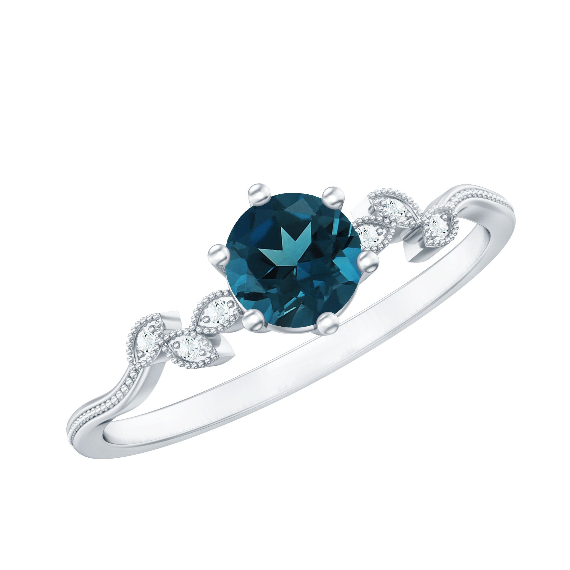 5mm Round London Blue Topaz Commitment Ring with Diamond AAA - Rosec Jewels