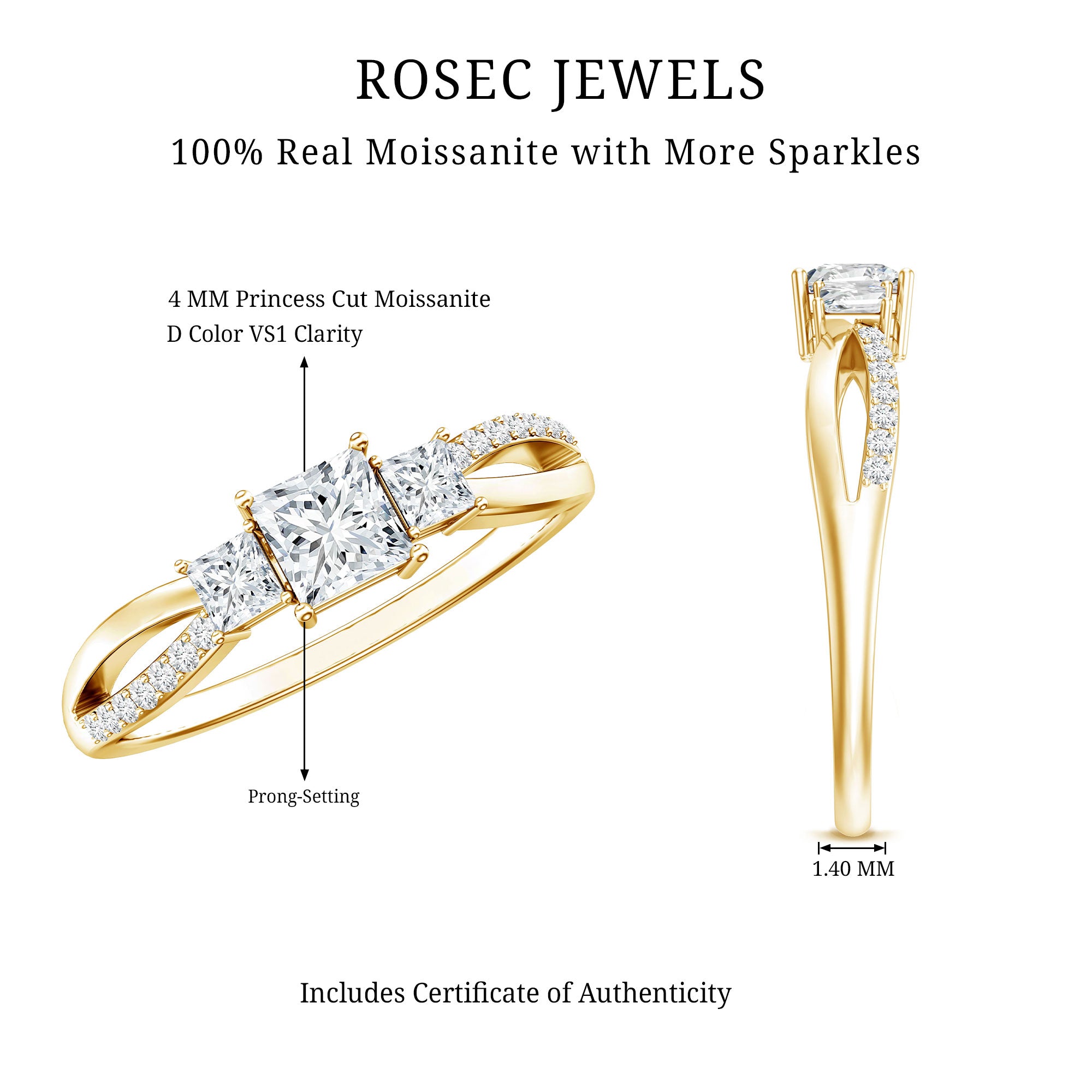 Rosec Jewels-Princess Cut Moissanite Three Stone Engagement Ring